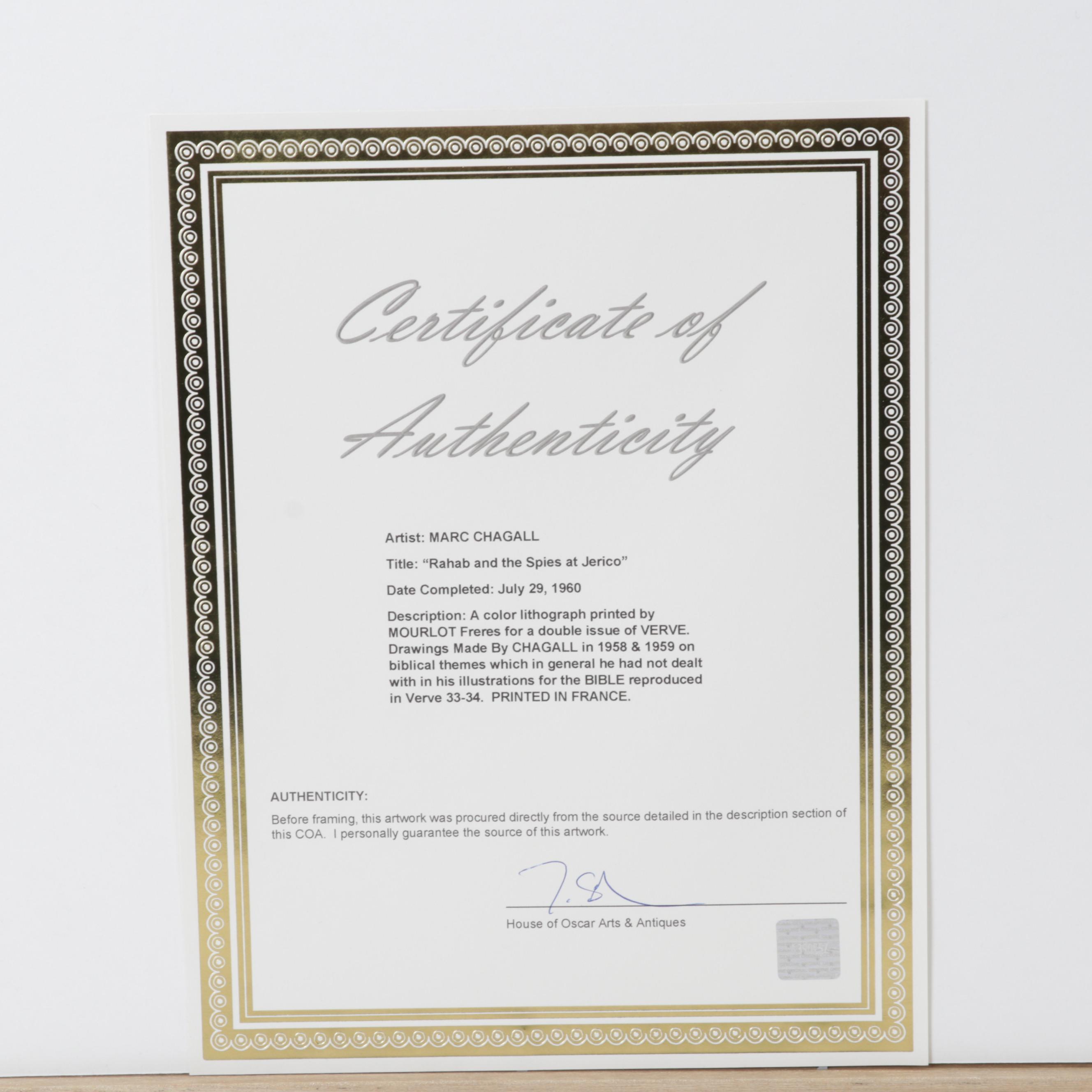 Marc Chagall Color Lithograph "Rahab et les espions de Jéricho," 1960