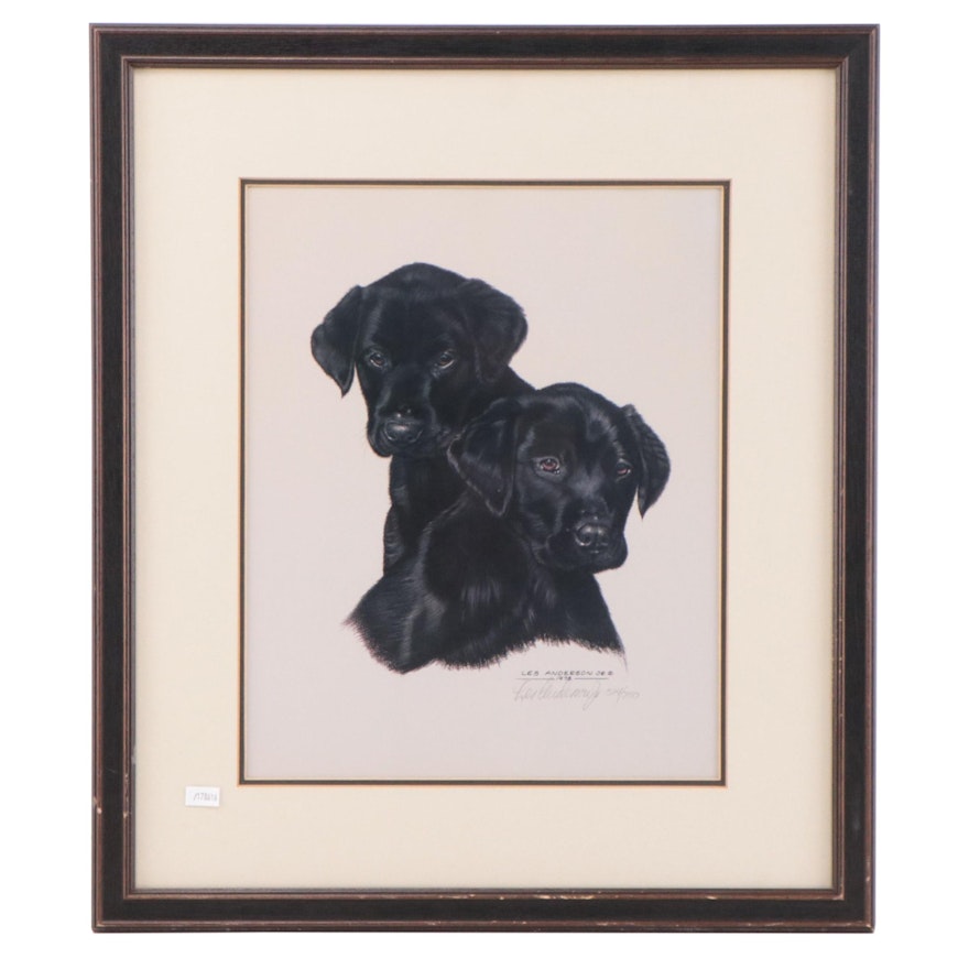 Les Anderson Offset Lithograph of Dog Portraits, Late 20th Century