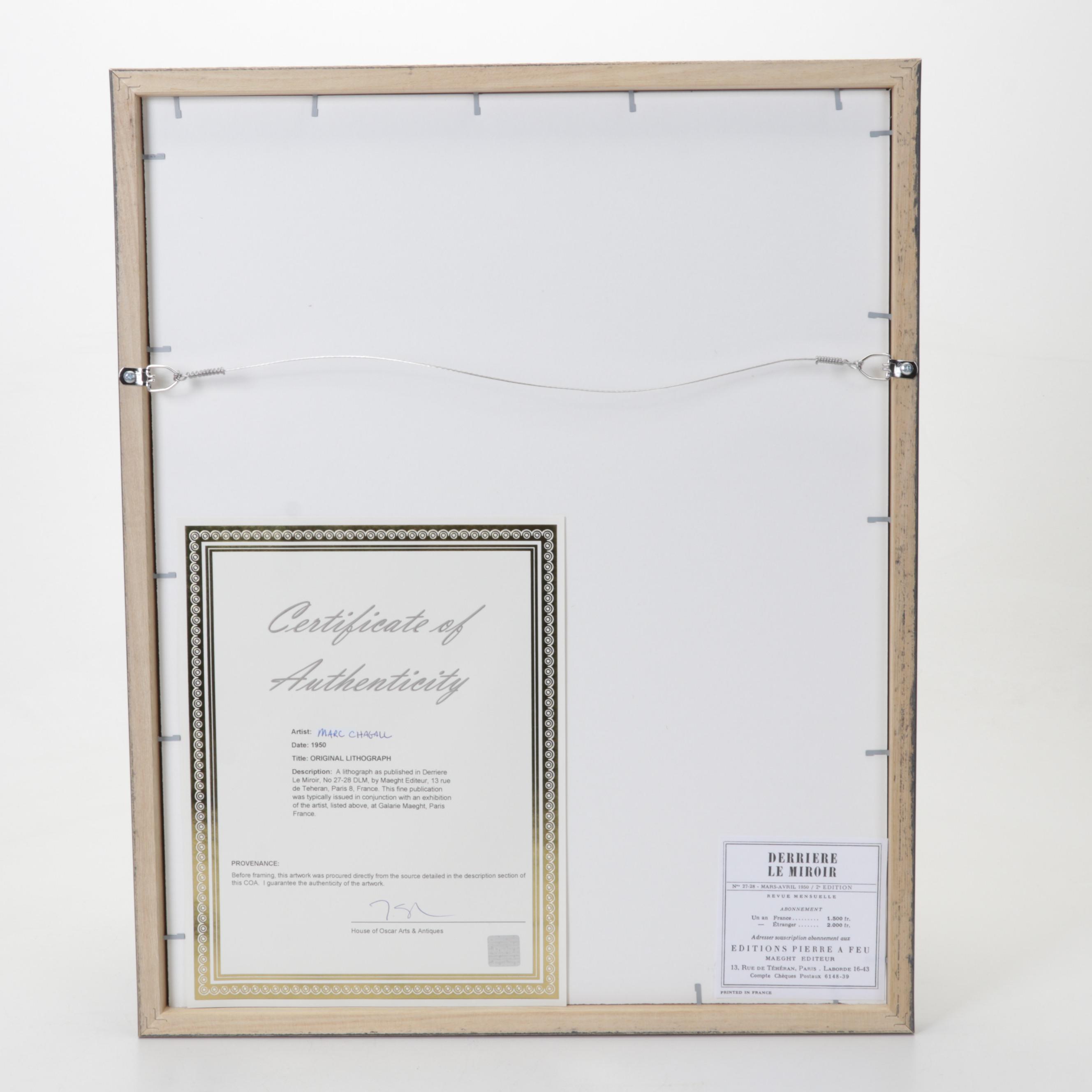 Marc Chagall Color Lithograph for "Derrière le Miroir," 1950