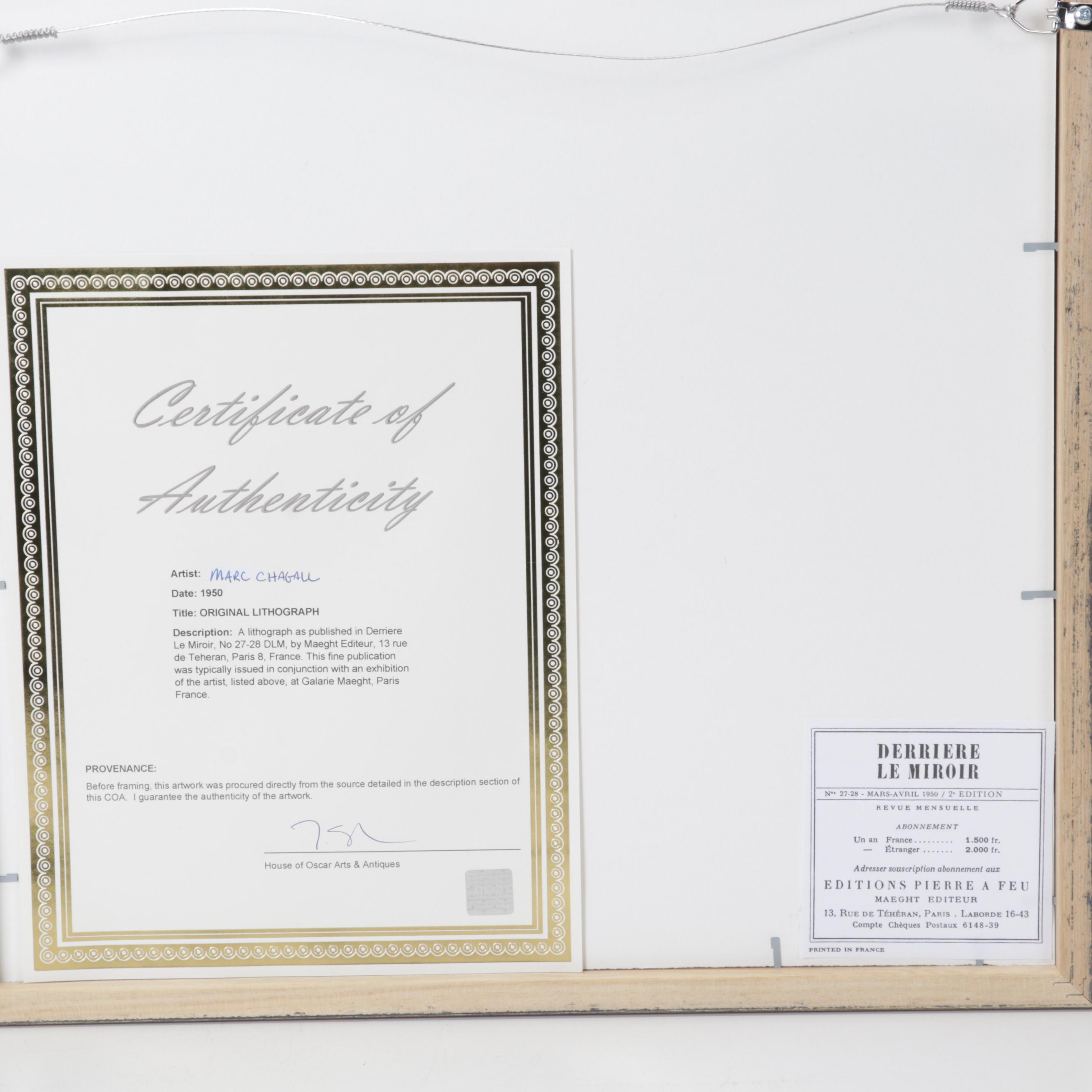 Marc Chagall Color Lithograph for "Derrière le Miroir," 1950