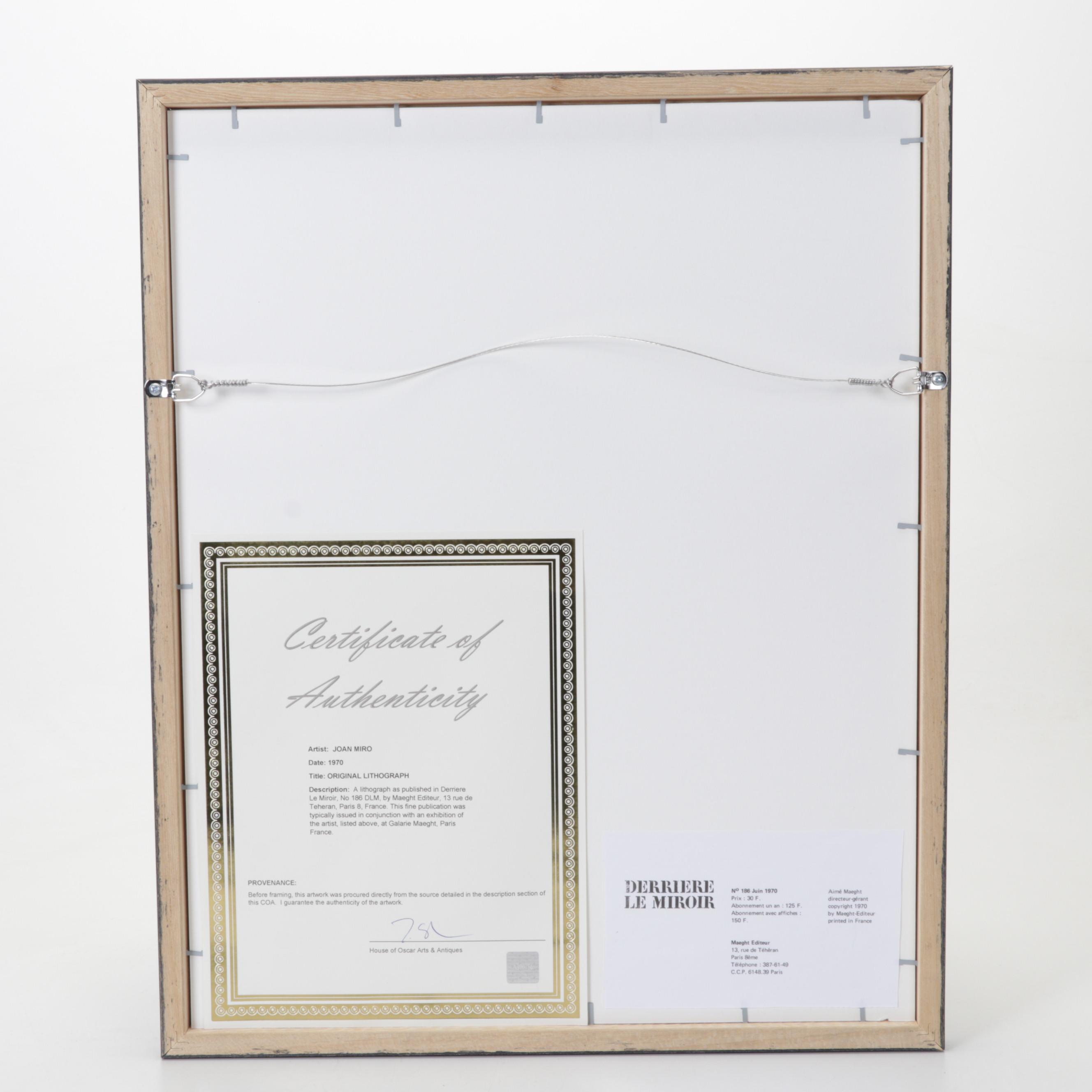 Joan Miró Color Lithograph for "Derrière le Miroir," 1970