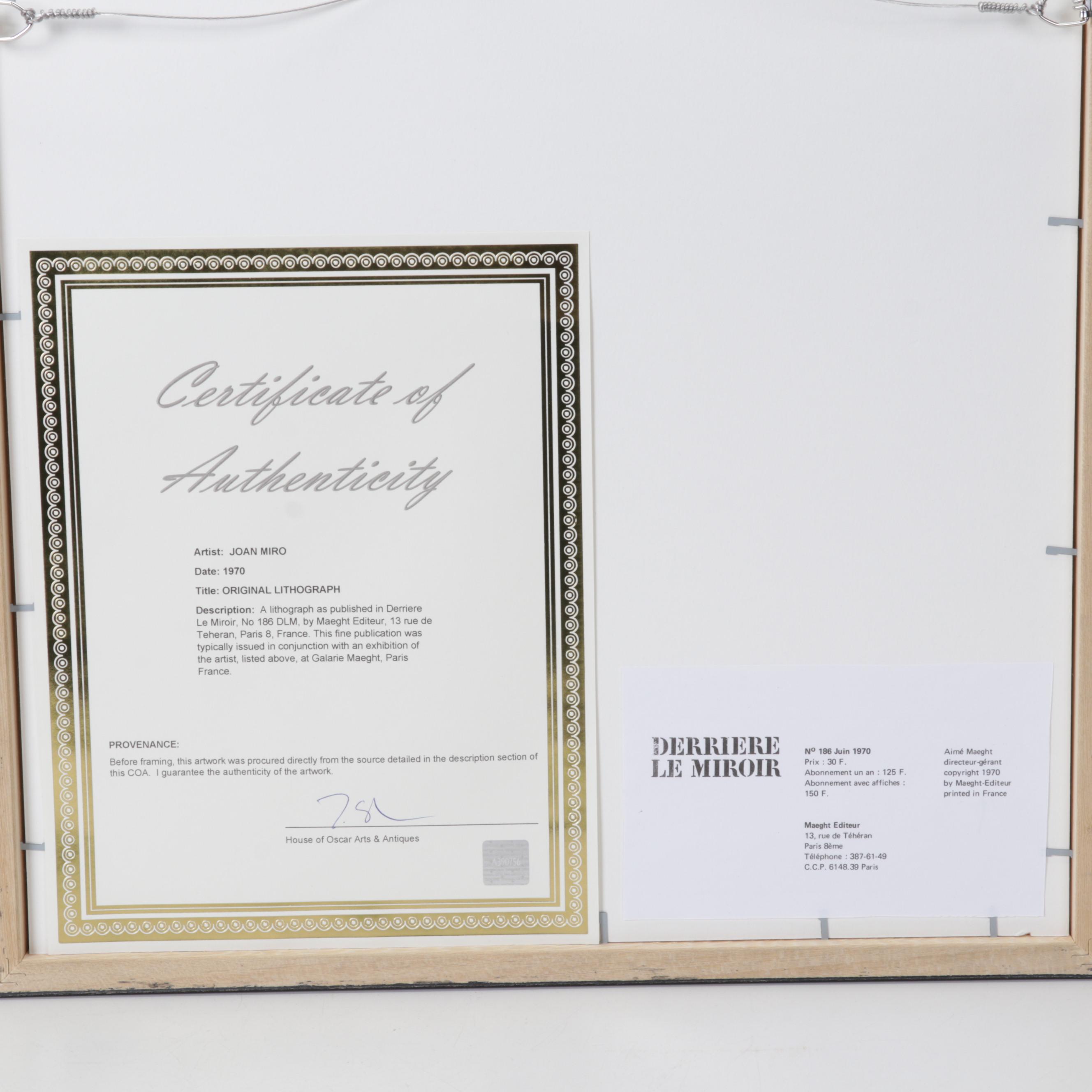 Joan Miró Color Lithograph for "Derrière le Miroir," 1970