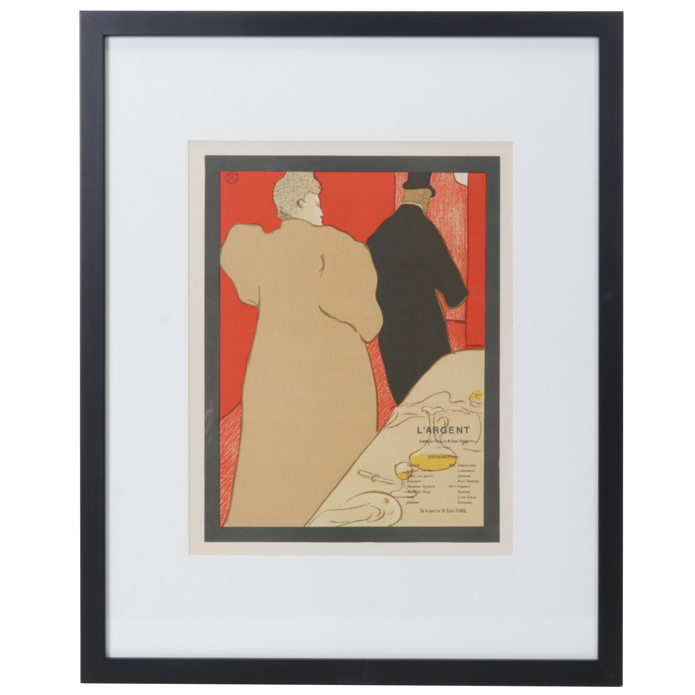 Color Lithograph After Henri de Toulouse-Lautrec "L'Argent," Circa 1946
