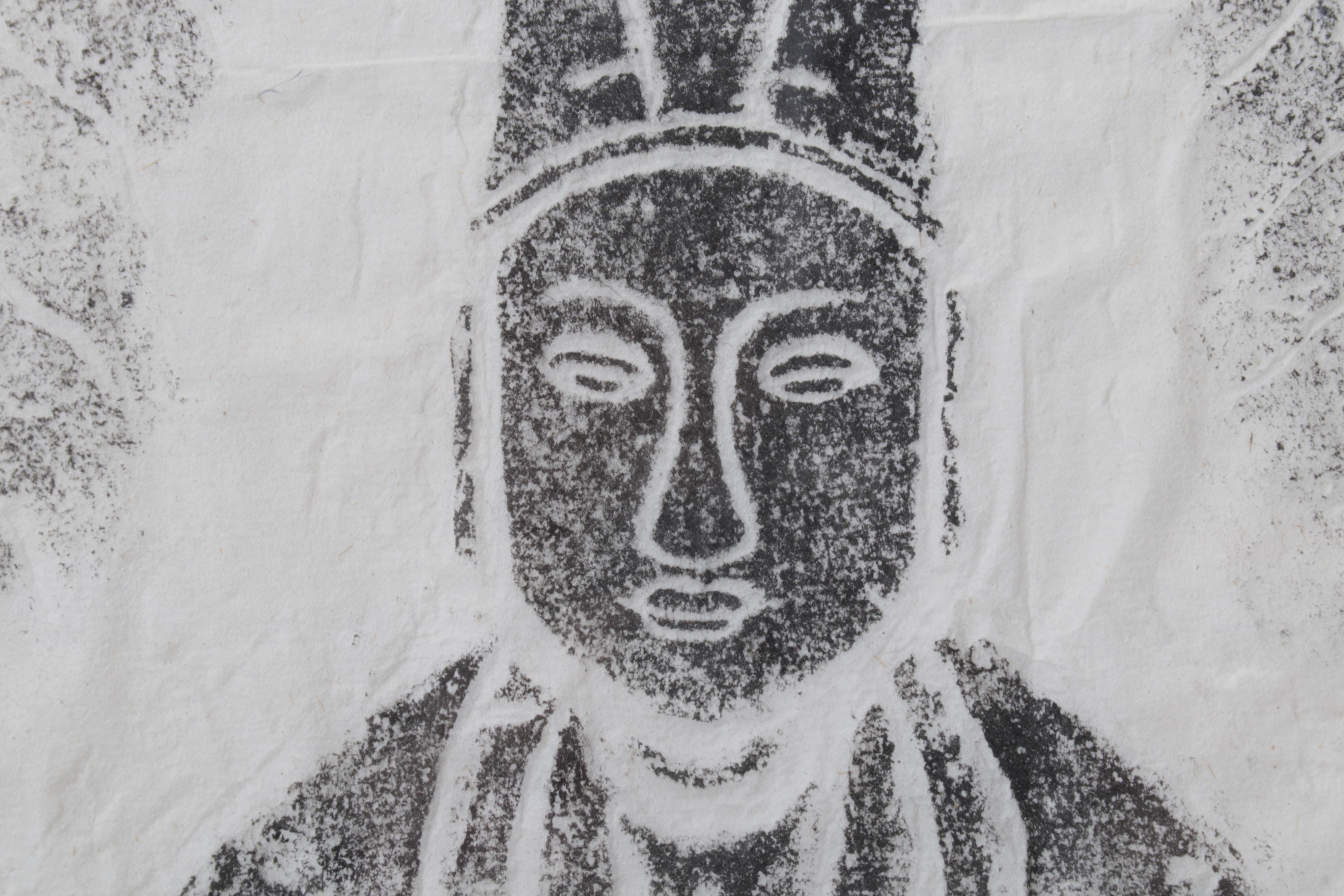 East Asian Temple Rubbing of Male Figure and Elephant