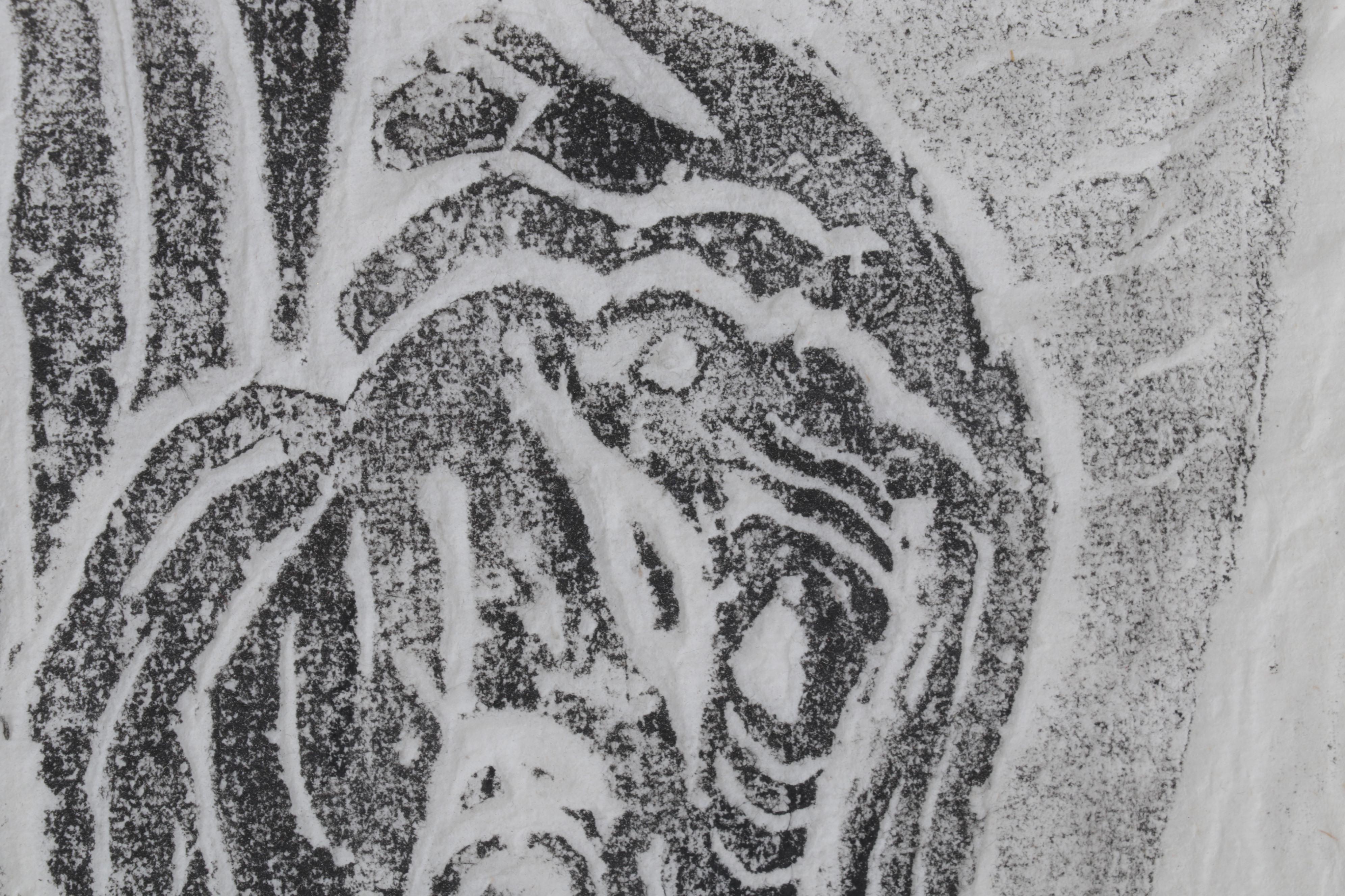 East Asian Temple Rubbing of Male Figure and Elephant