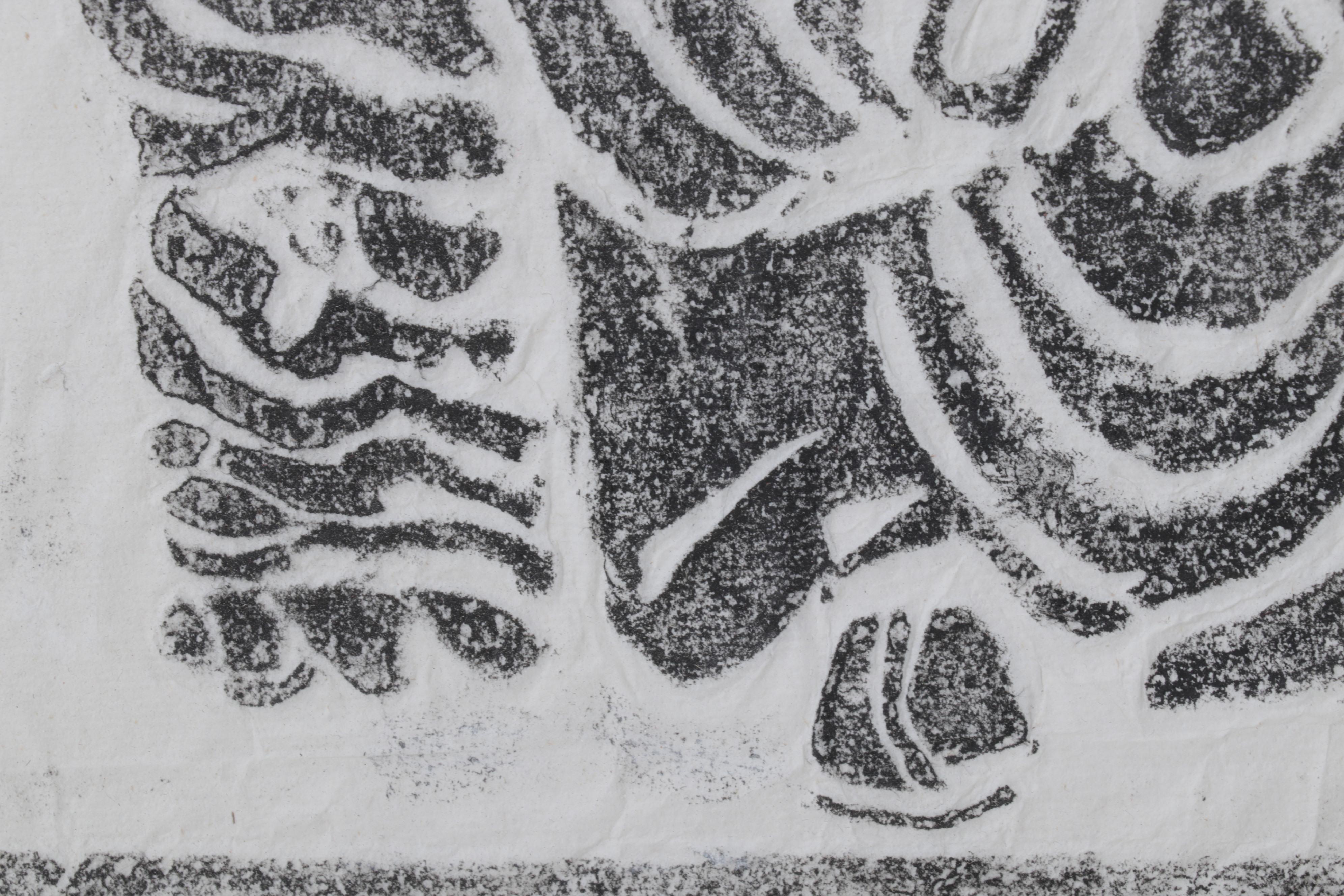 East Asian Temple Rubbing of Male Figure and Elephant