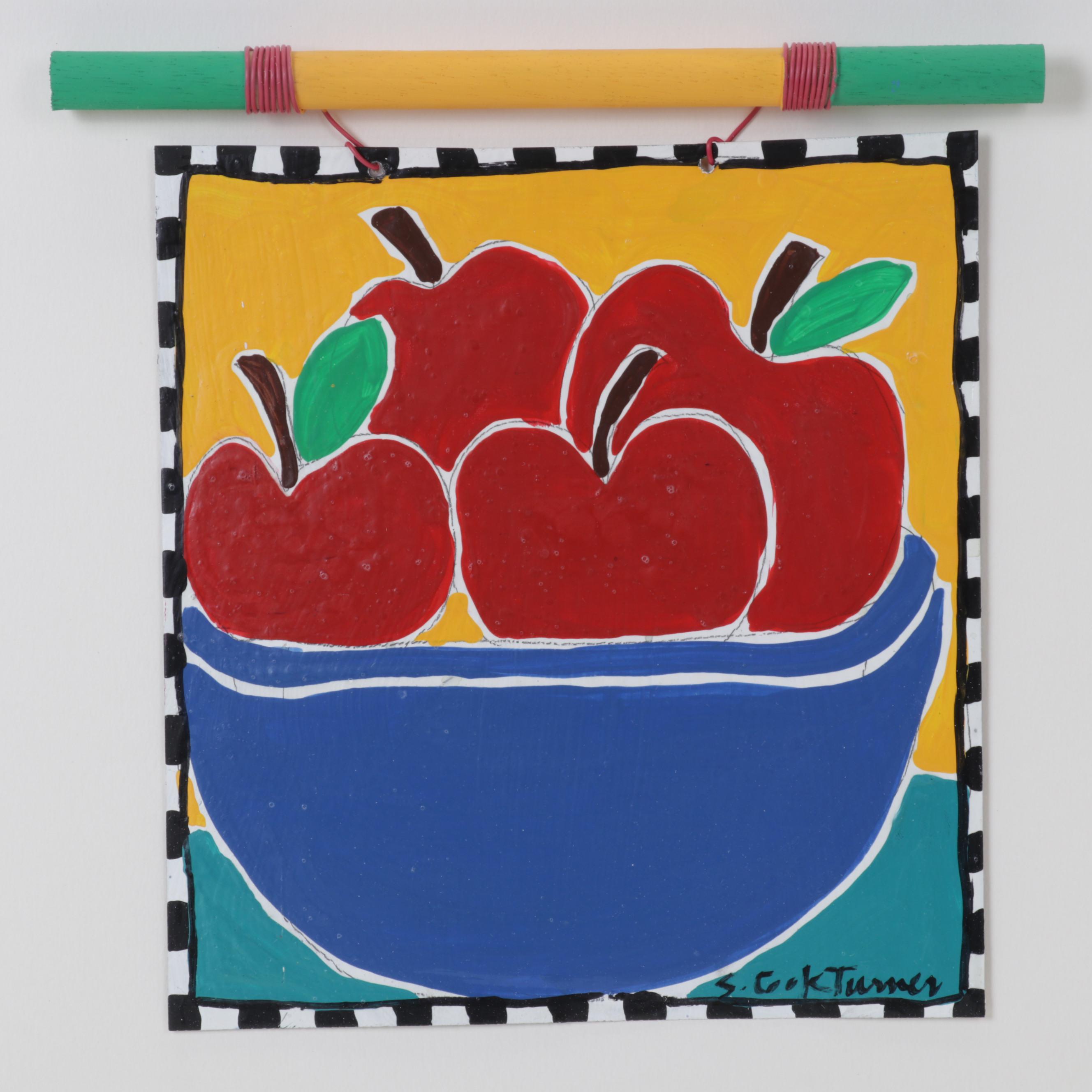 S. C. K. Turner Mixed Media Painting of Apples in Bowl, Circa 1990