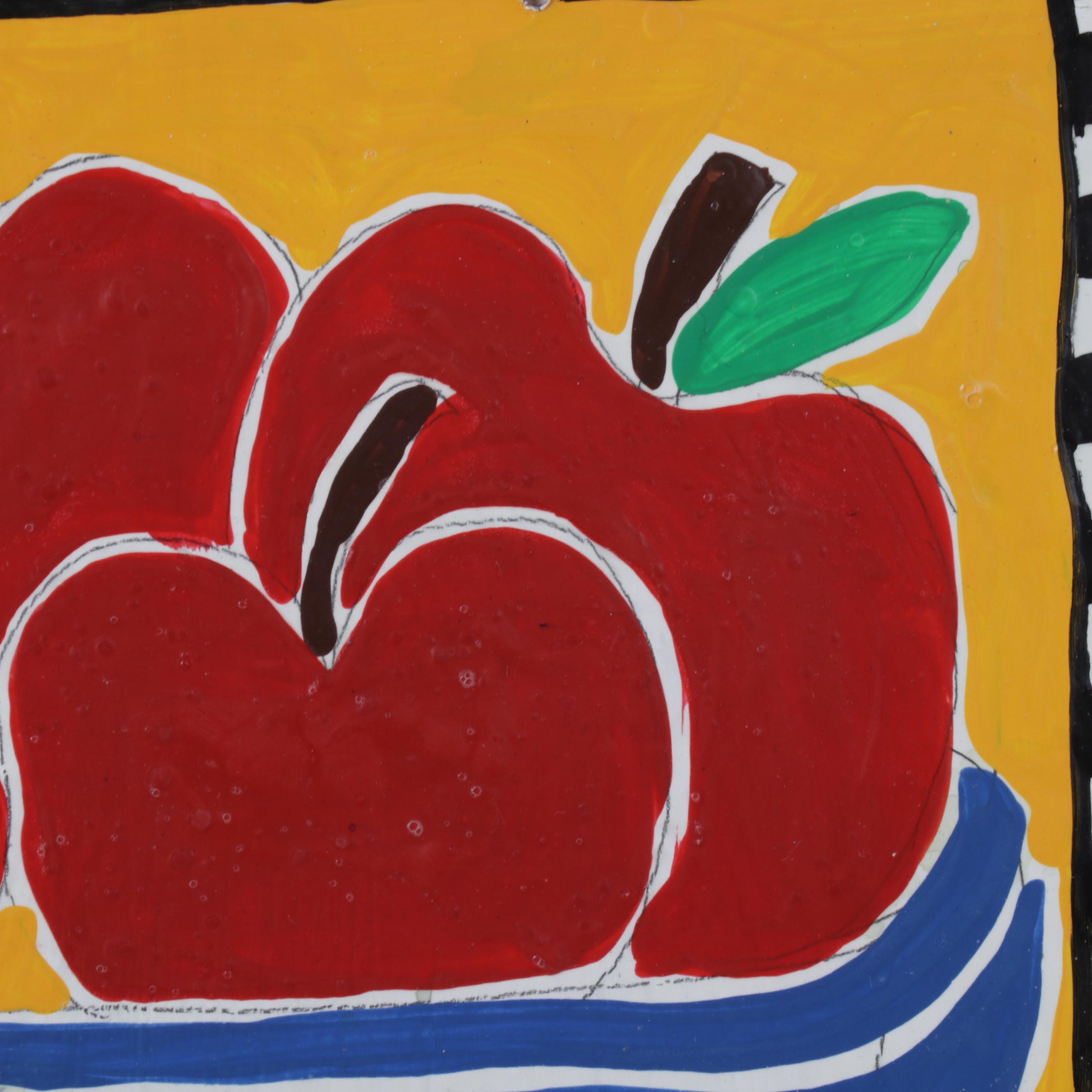 S. C. K. Turner Mixed Media Painting of Apples in Bowl, Circa 1990