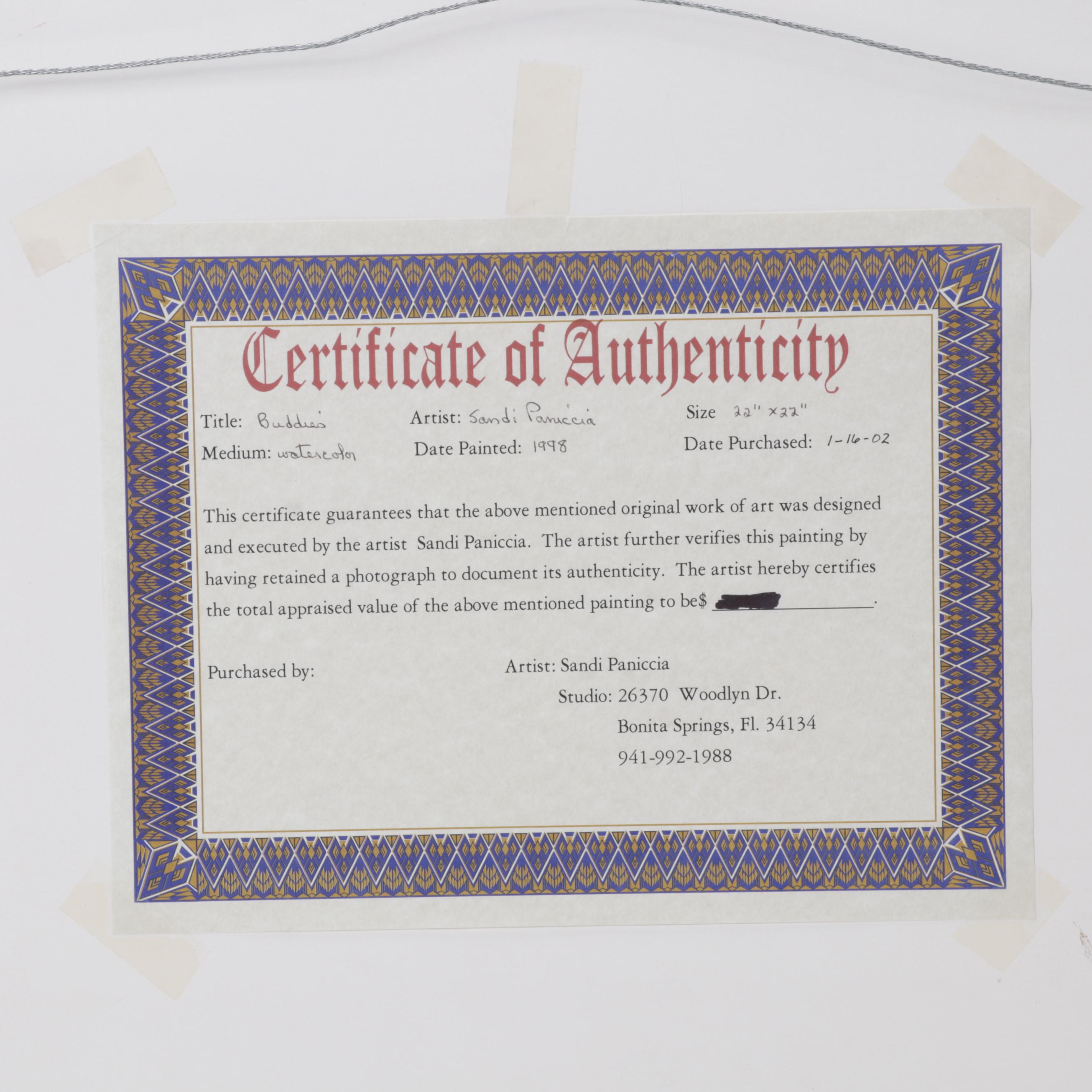 Sandi Paniccia Abstract Watercolor Painting "Buddies," 1998