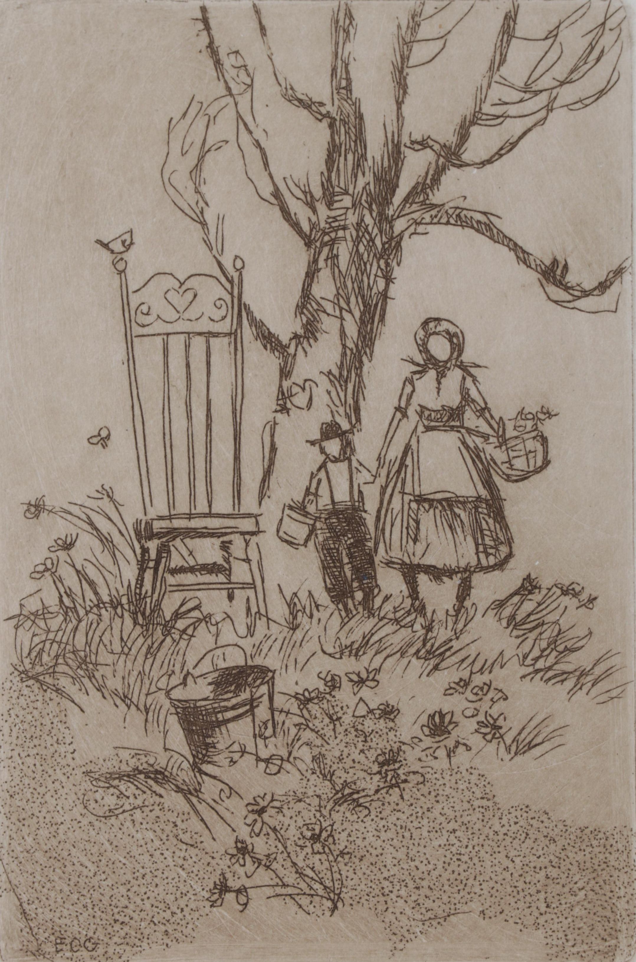 Ed Gifford Etchings "After School" and "Her Chair," Circa 1979