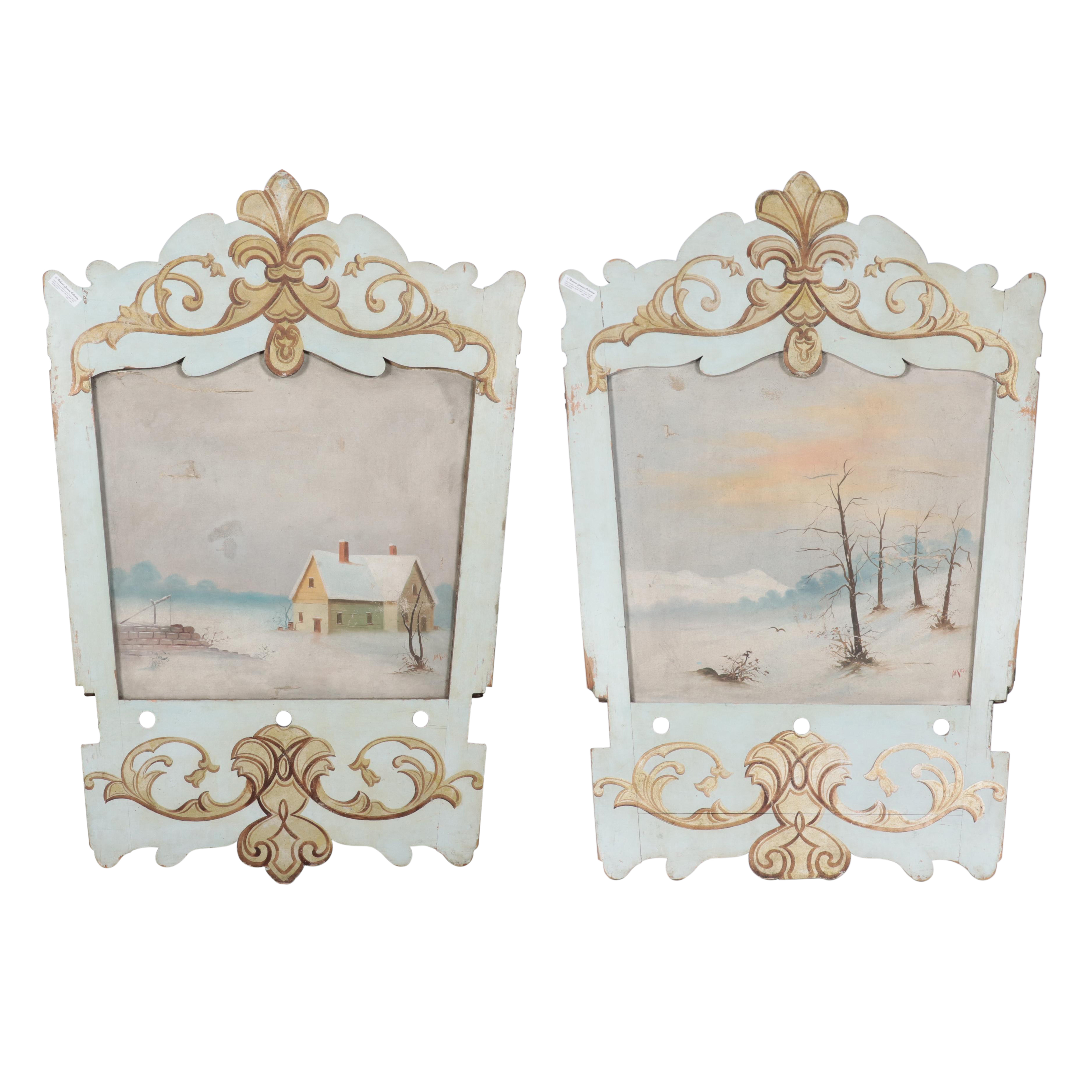 Landscape Oil Painting Circus Carousel Panels, 1909