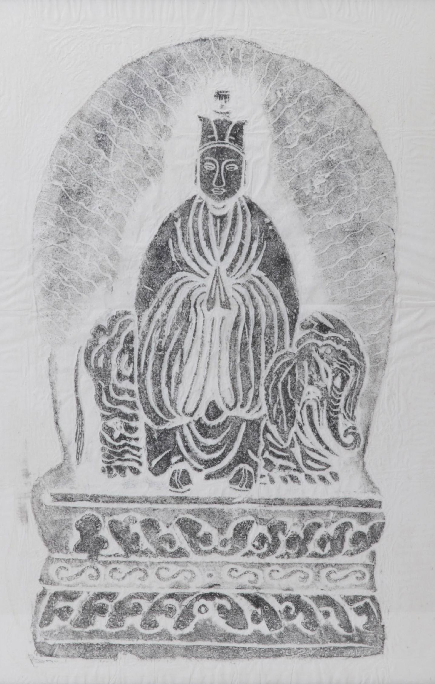 East Asian Temple Rubbing of Male Figure and Elephant