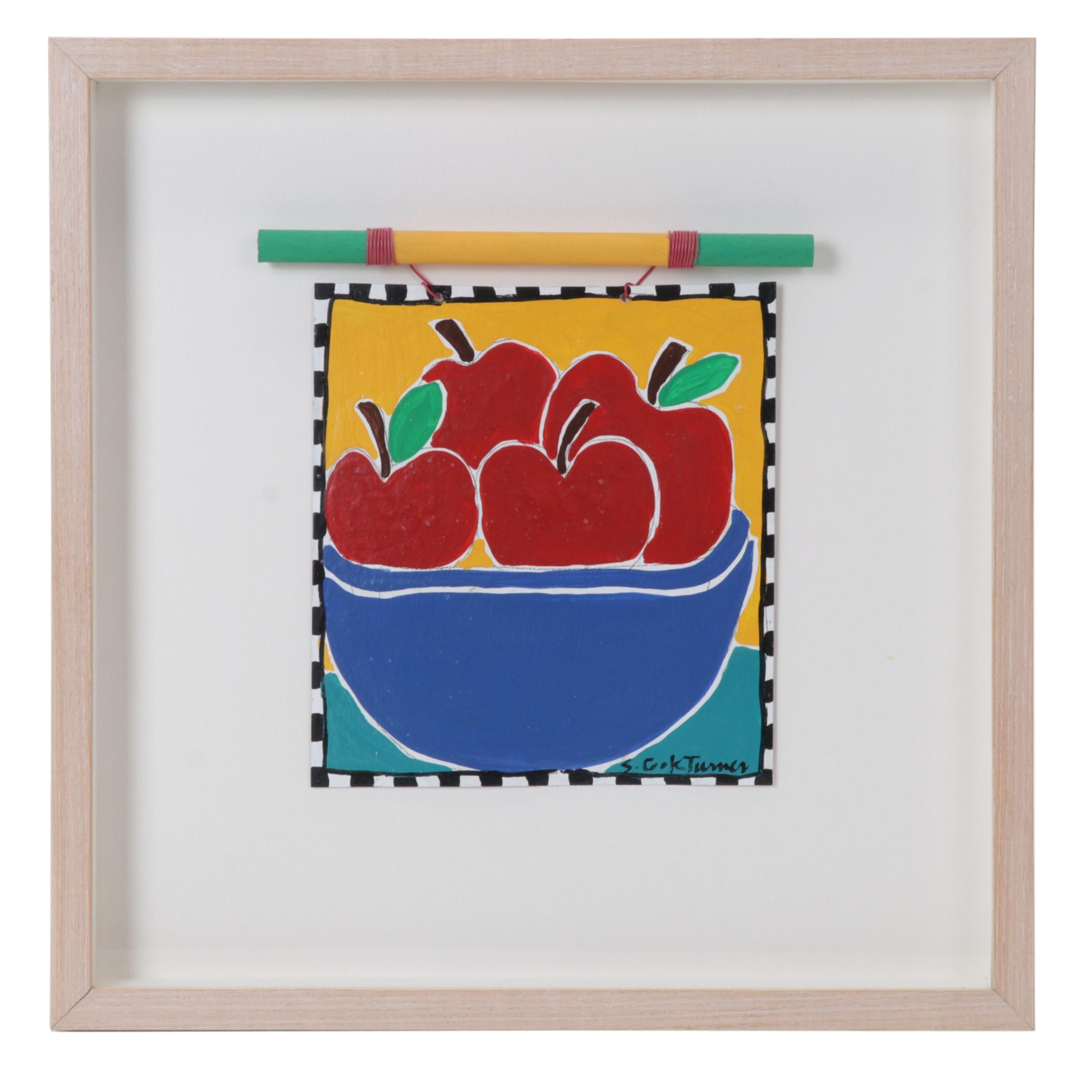 S. C. K. Turner Mixed Media Painting of Apples in Bowl, Circa 1990