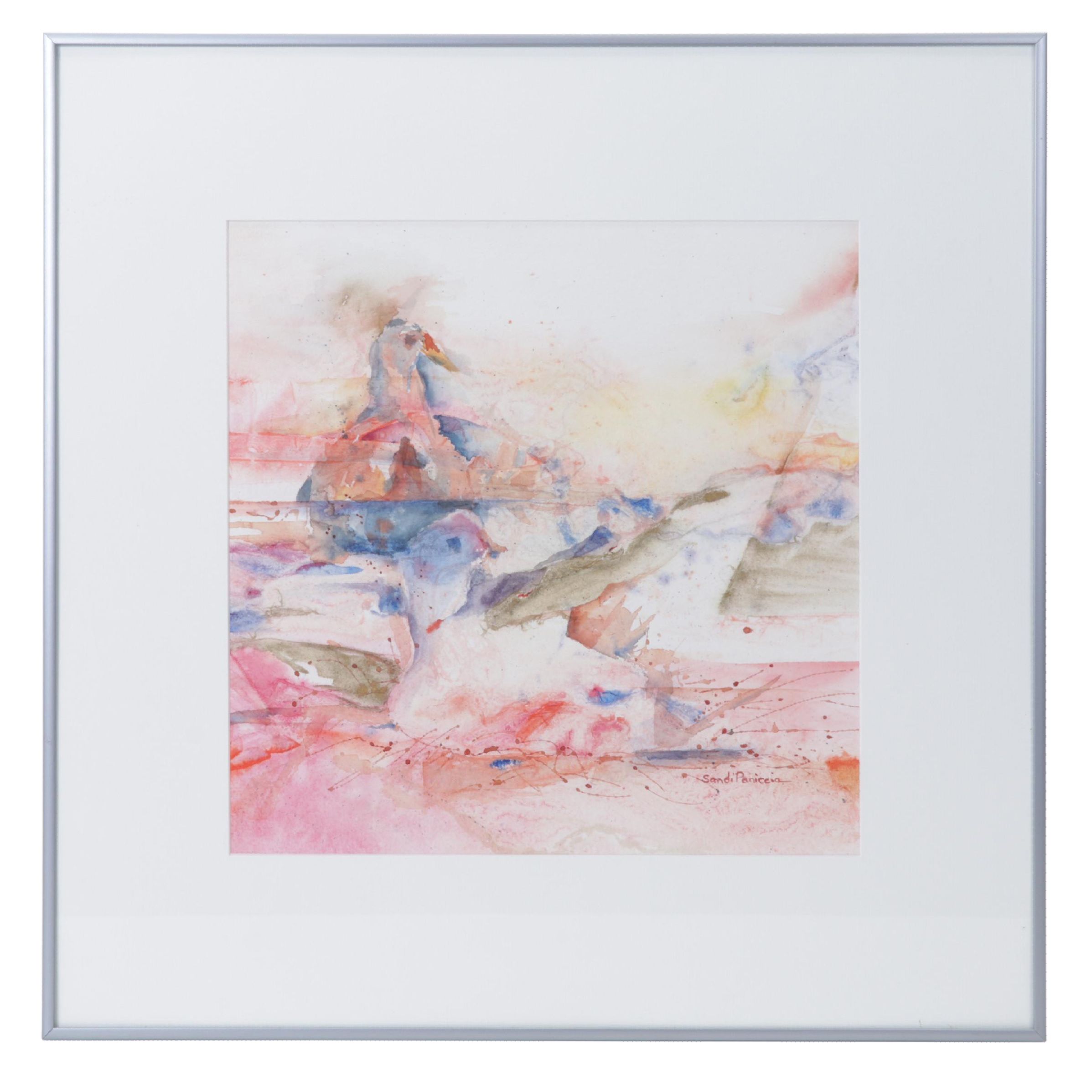 Sandi Paniccia Abstract Watercolor Painting "Buddies," 1998