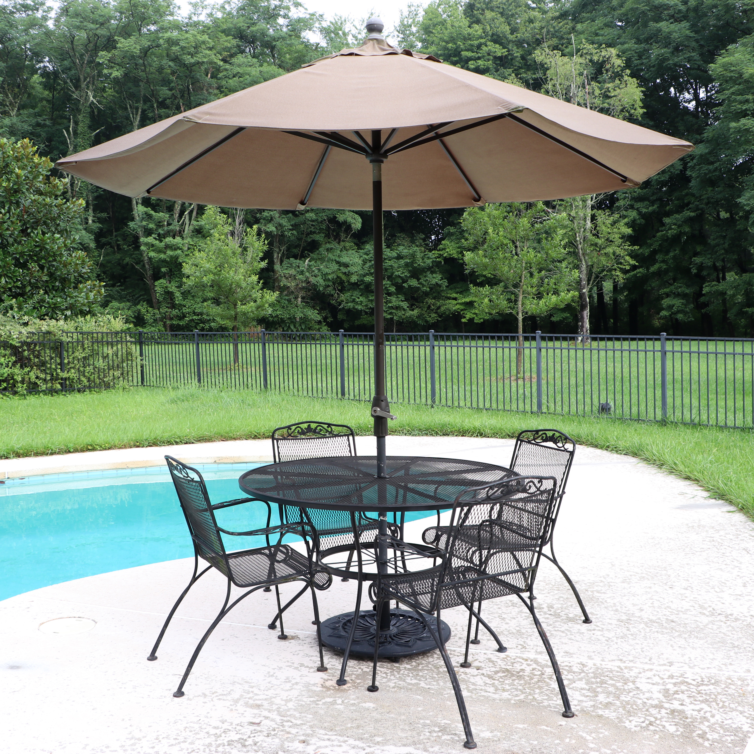 Metal Patio Dining Table with AGIO Tilt Umbrella