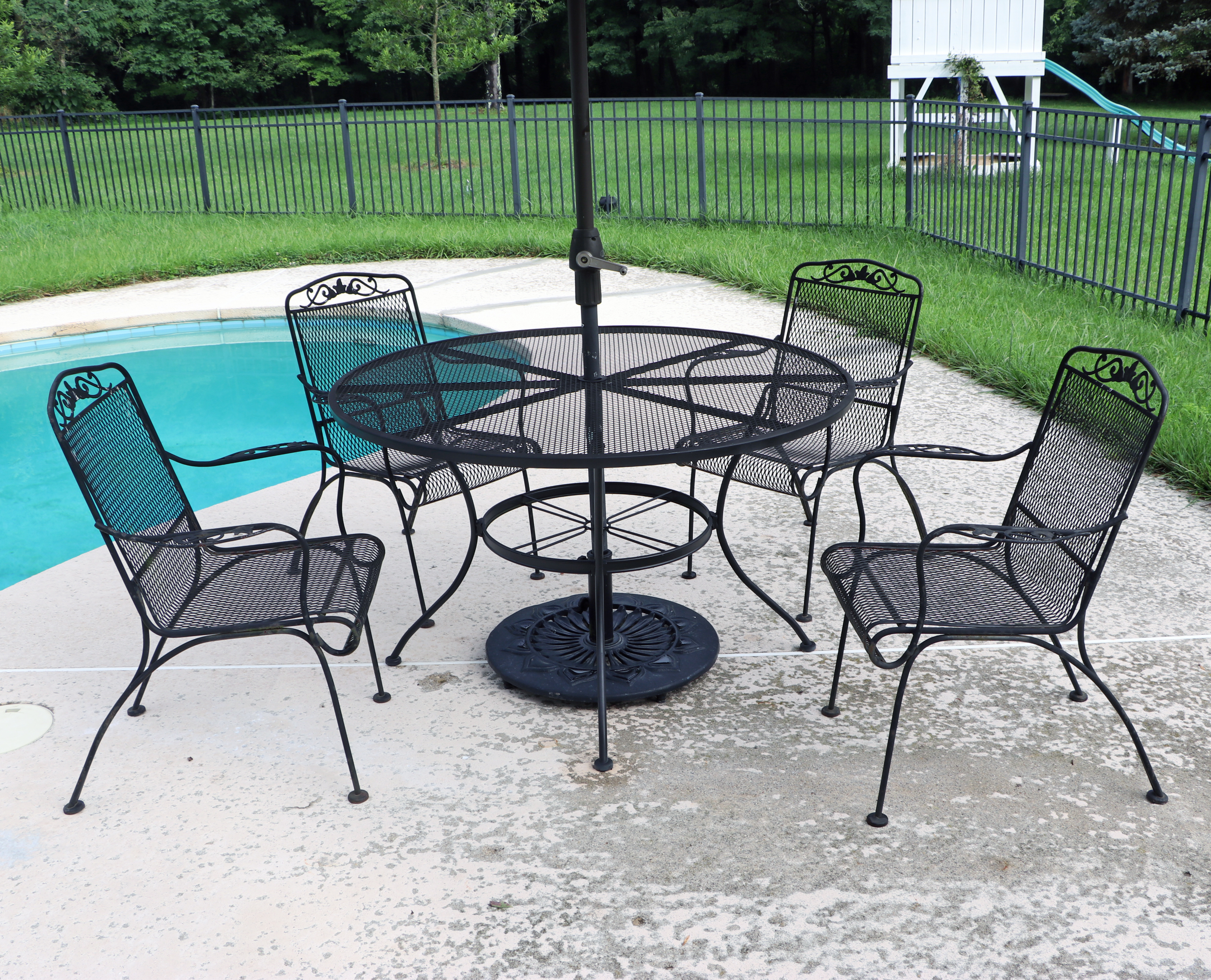 Metal Patio Dining Table with AGIO Tilt Umbrella