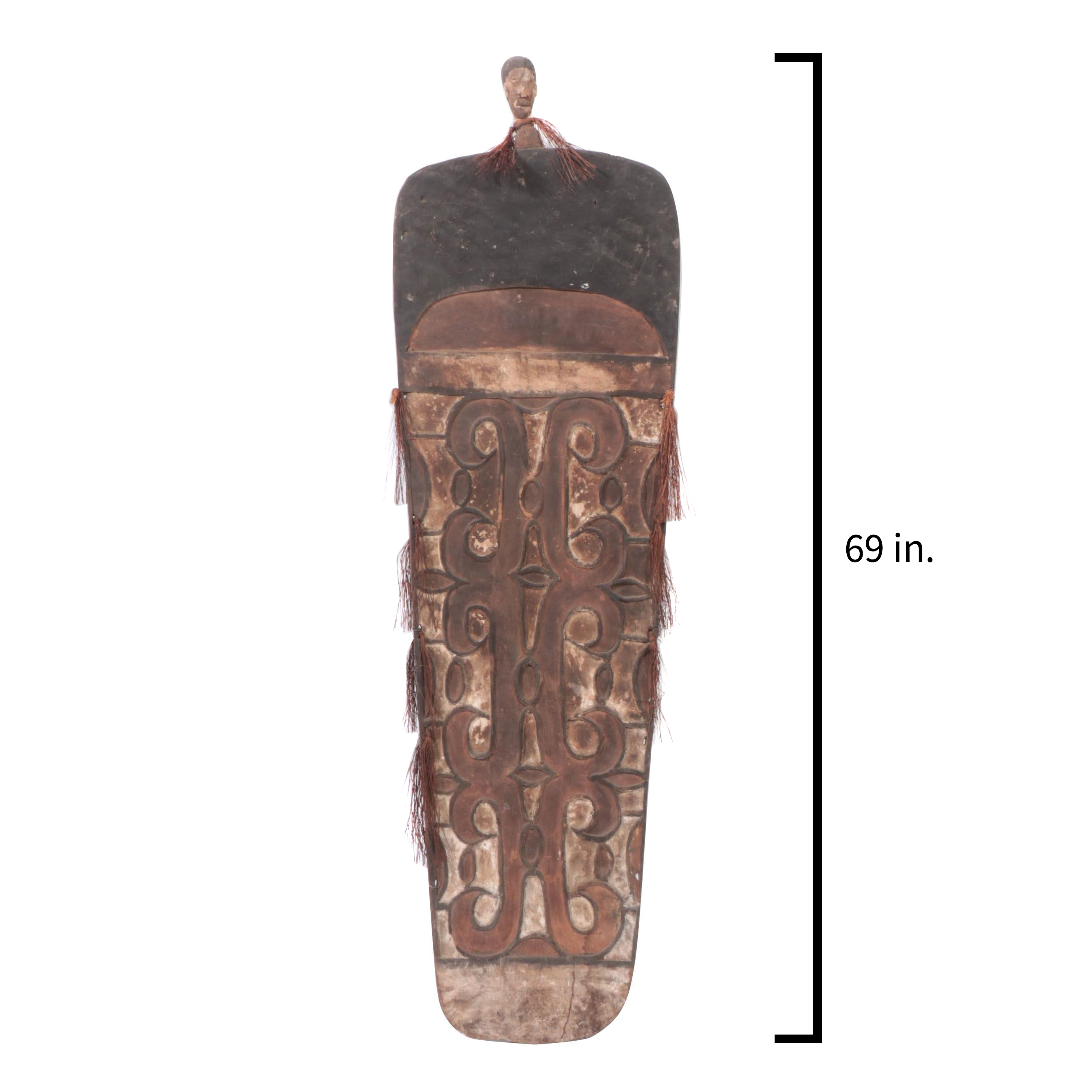 Asmat War Shield Polychrome Hand-Carved Wood, Papua New Guinea