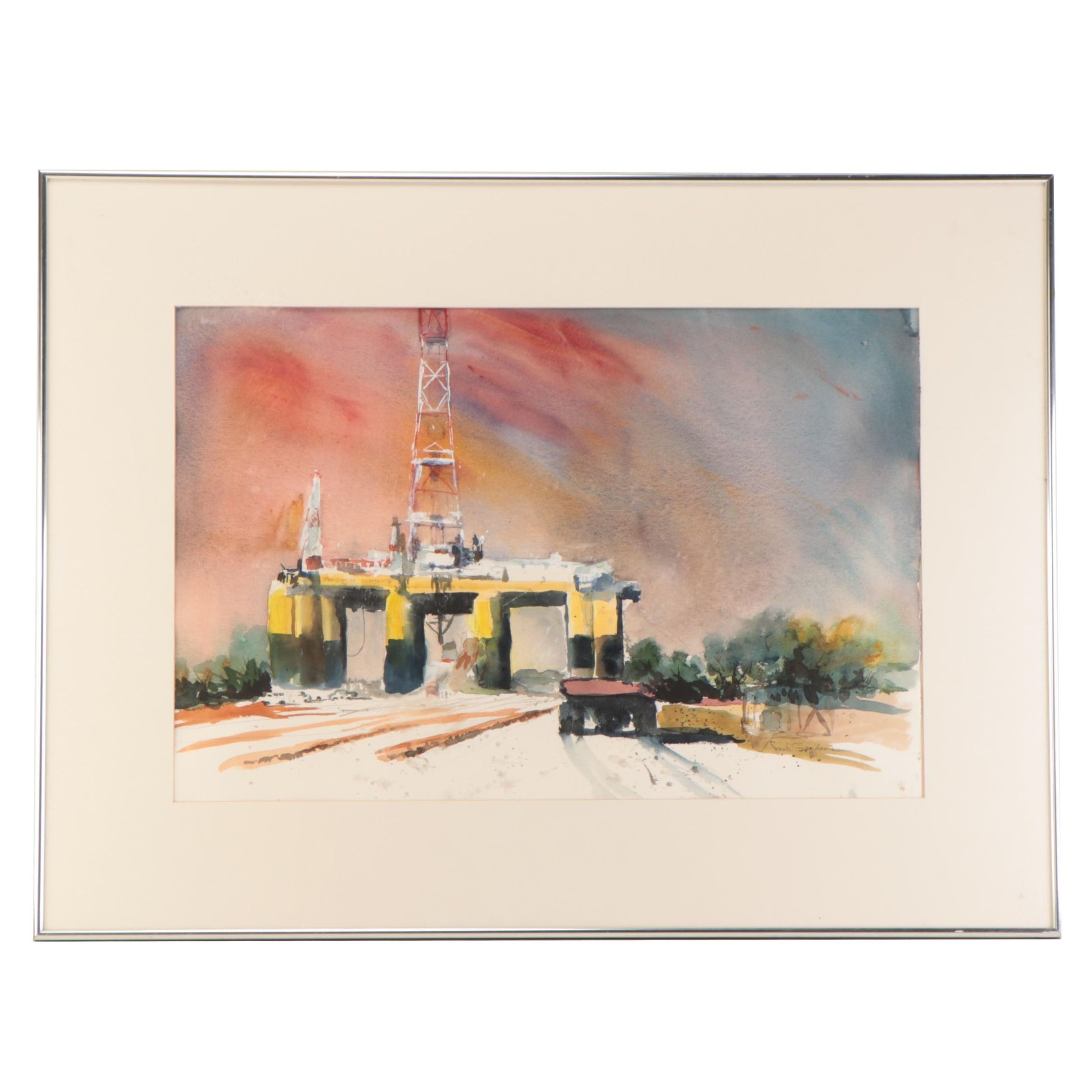 Jack Sanders Watercolor Painting "The Transocean Diamante," Circa 1999