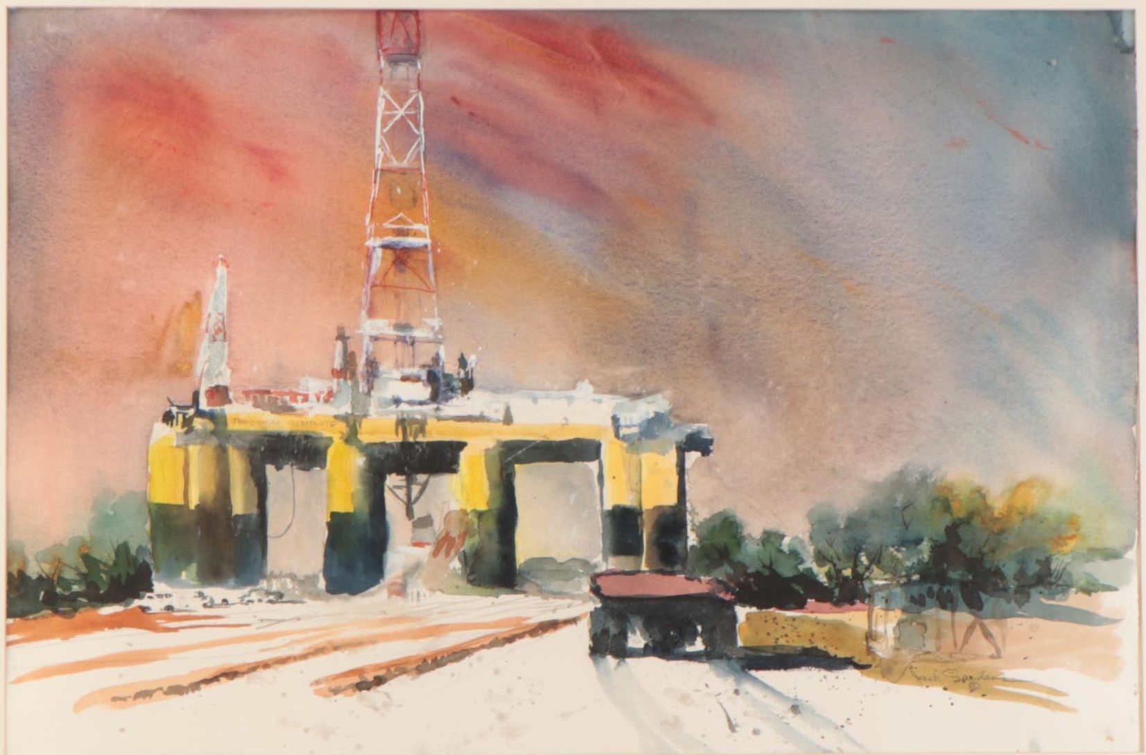 Jack Sanders Watercolor Painting "The Transocean Diamante," Circa 1999