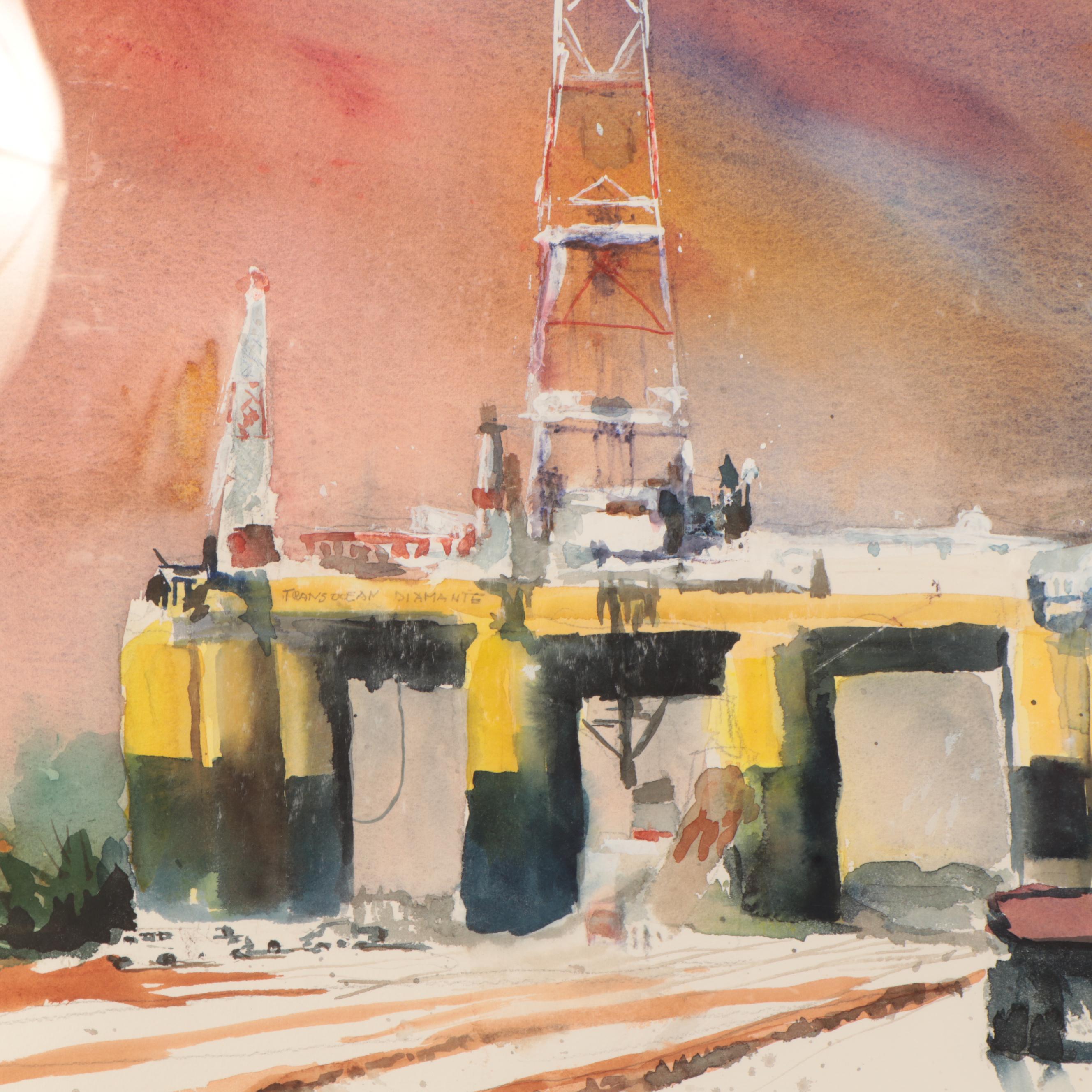 Jack Sanders Watercolor Painting "The Transocean Diamante," Circa 1999