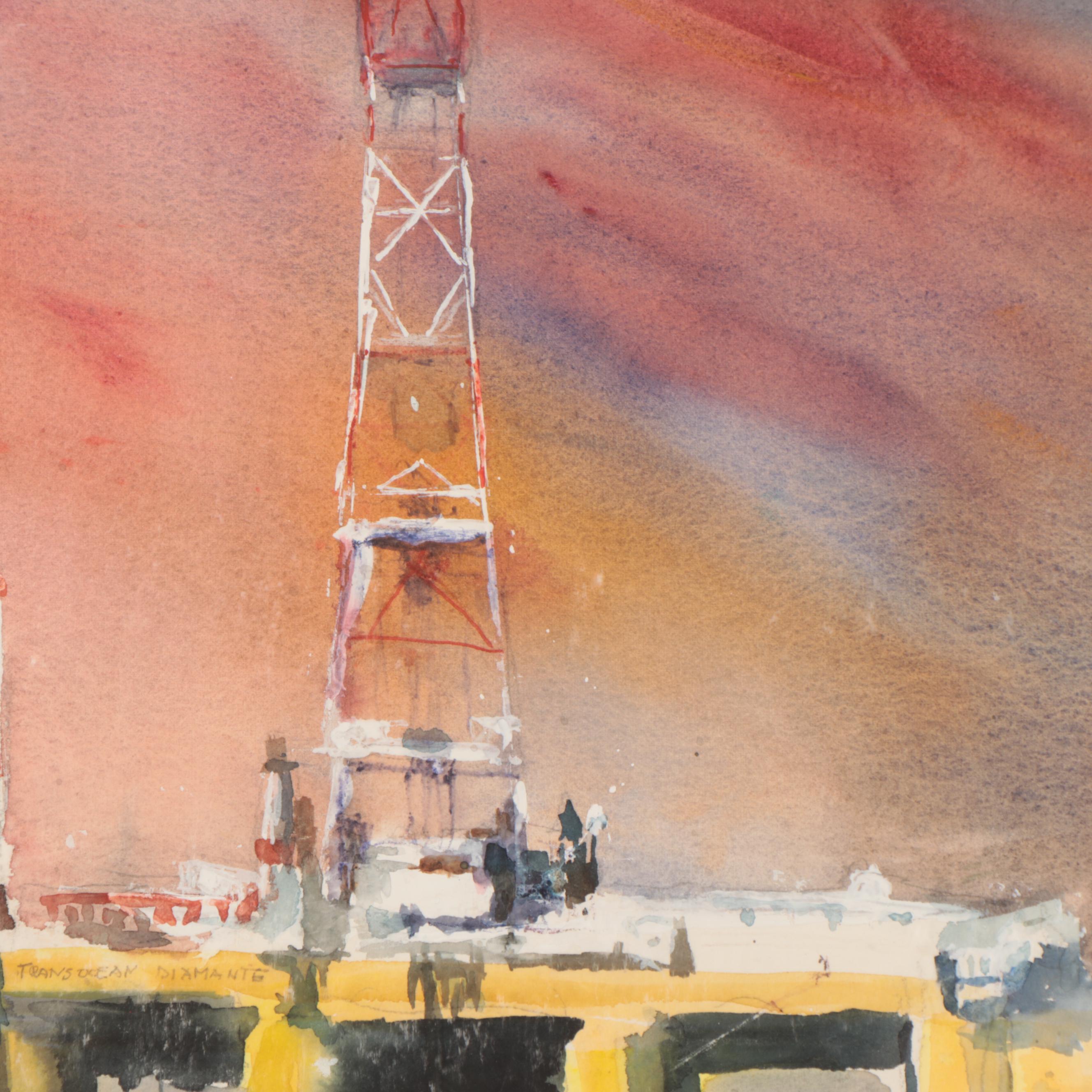 Jack Sanders Watercolor Painting "The Transocean Diamante," Circa 1999