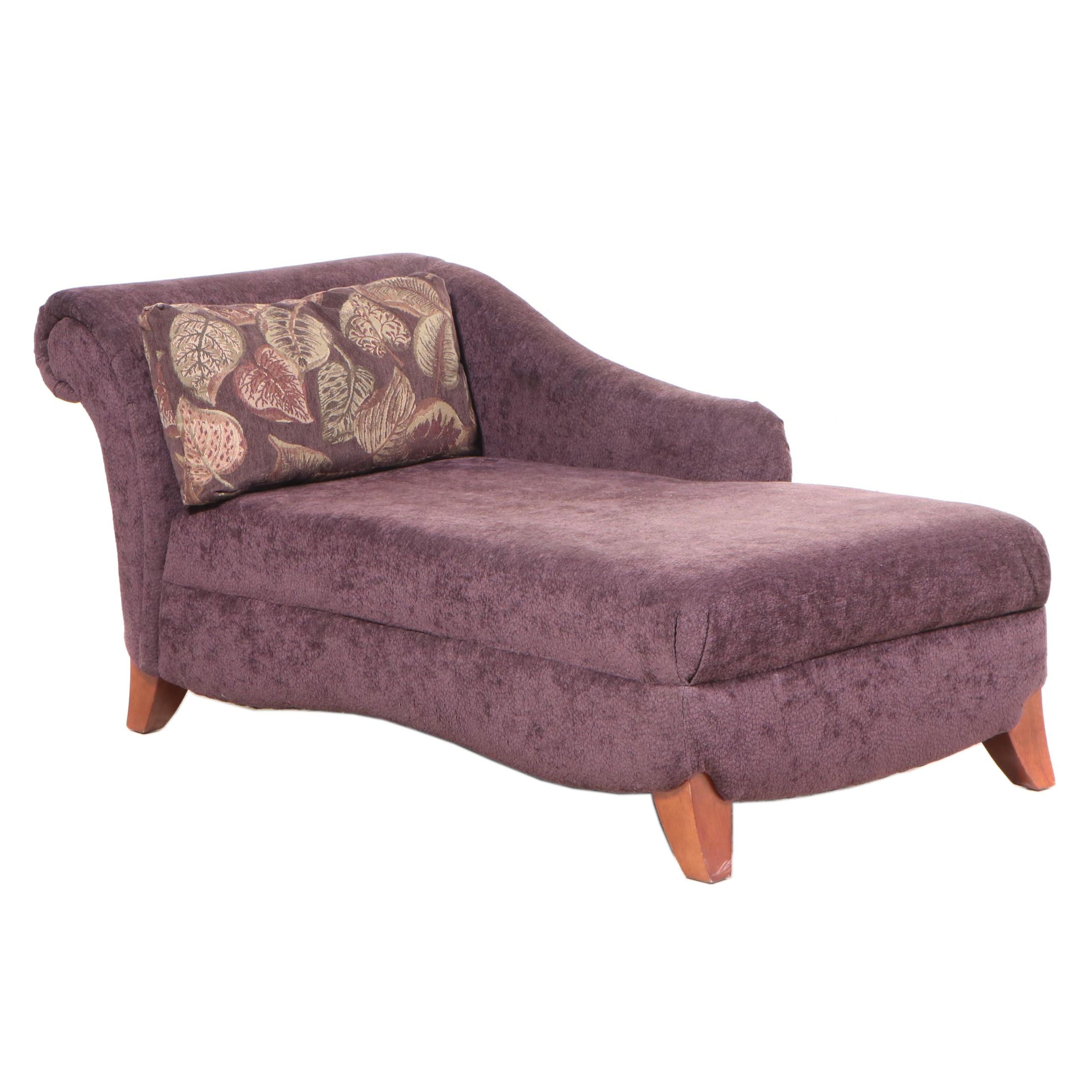 Plum Upholstered Recamier Chaise Lounge with Accent Pillow