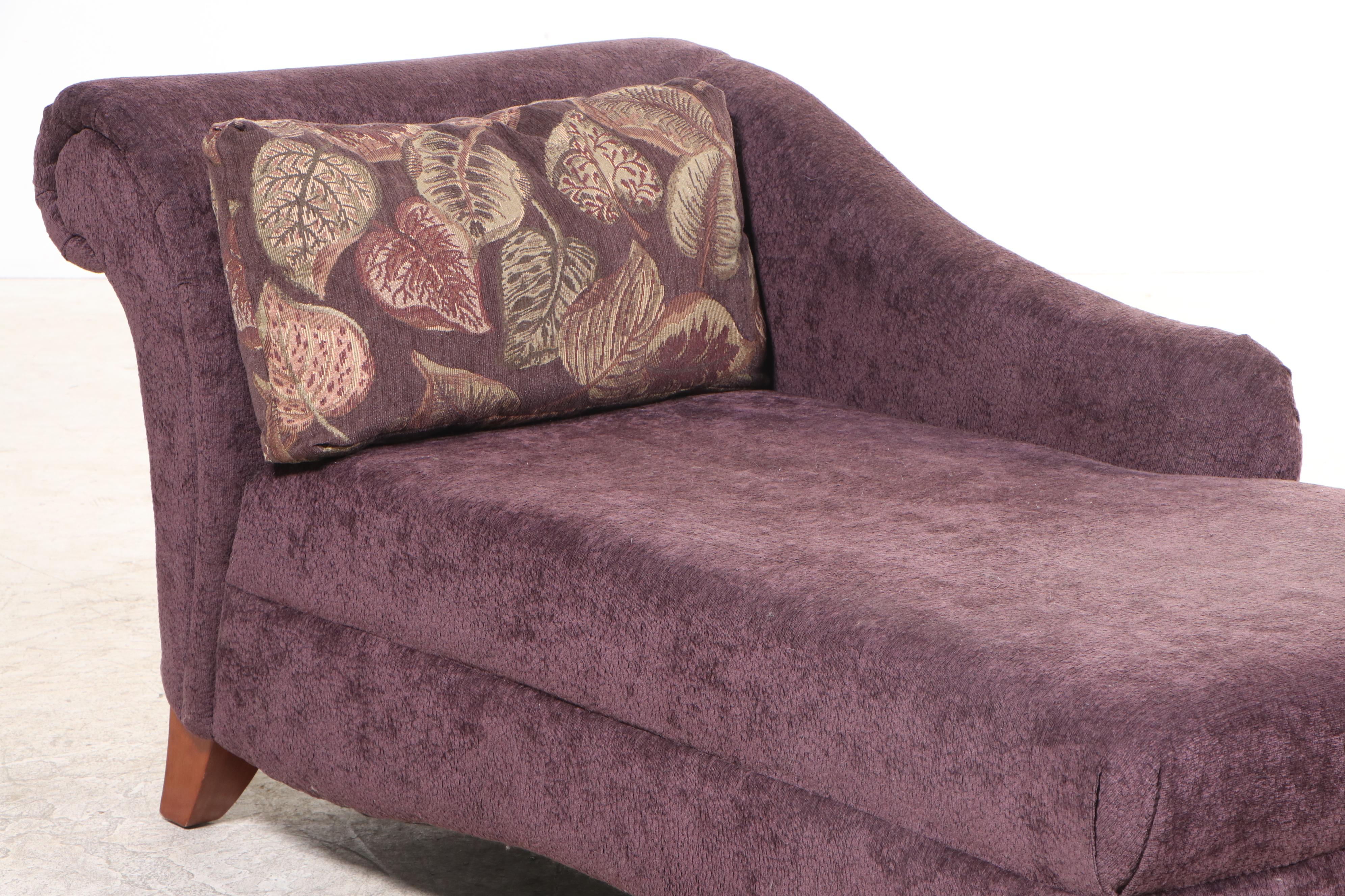 Plum Upholstered Recamier Chaise Lounge with Accent Pillow