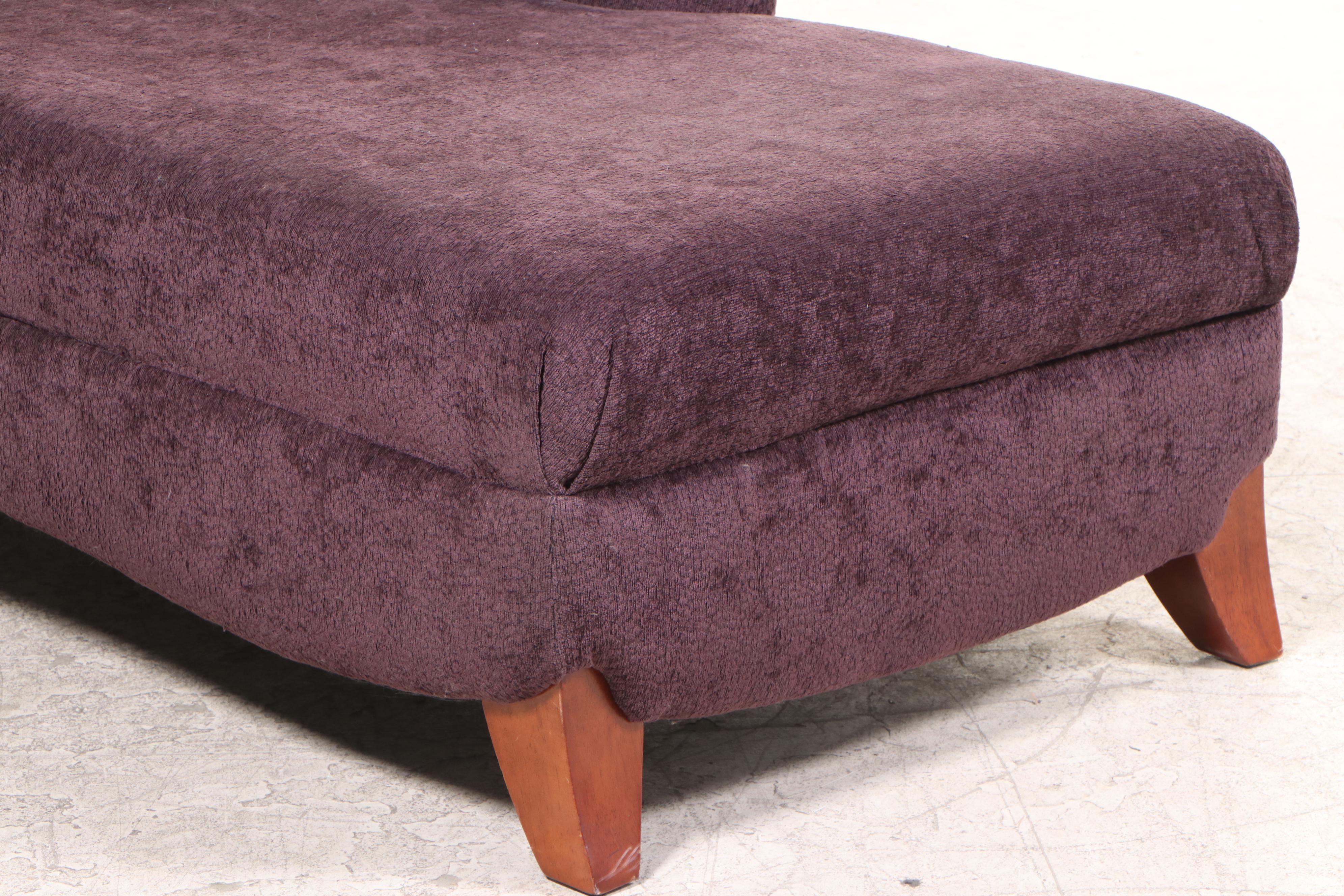 Plum Upholstered Recamier Chaise Lounge with Accent Pillow