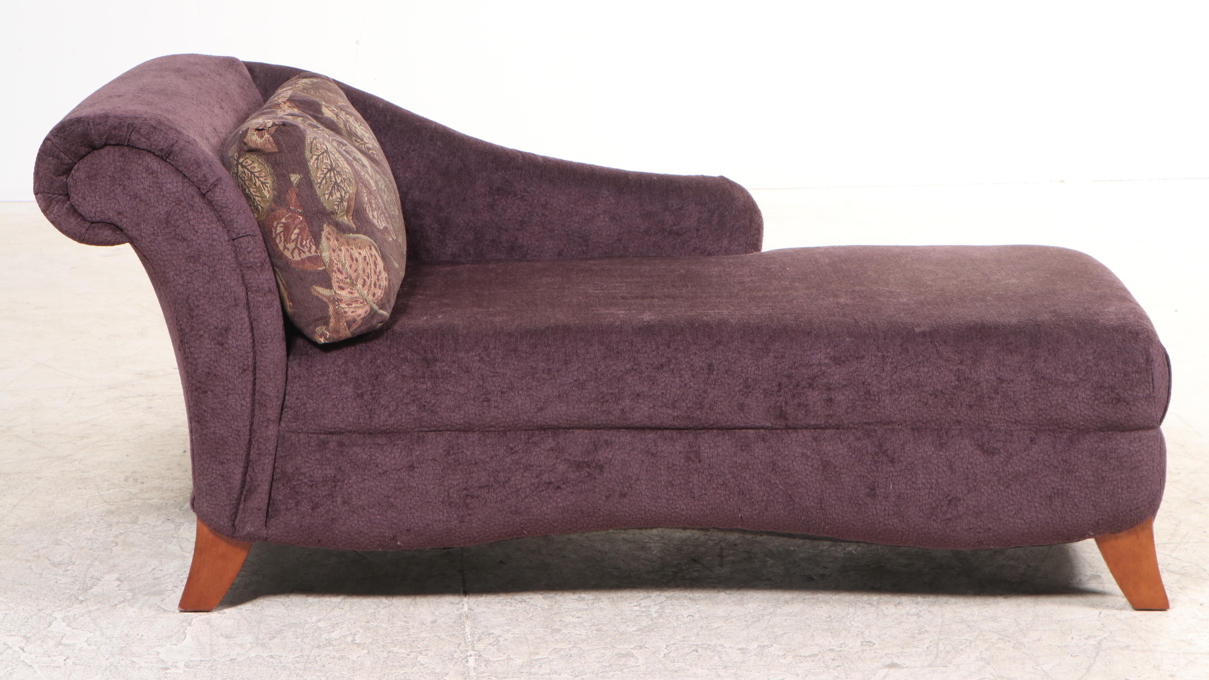 Plum Upholstered Recamier Chaise Lounge with Accent Pillow