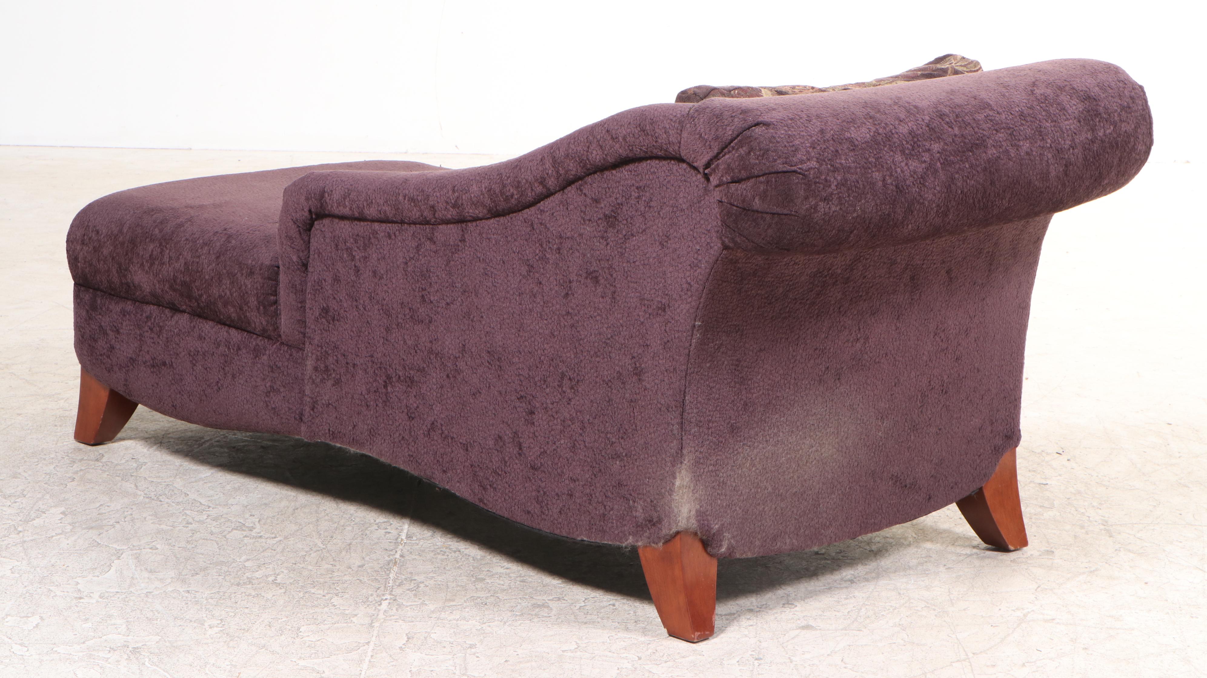 Plum Upholstered Recamier Chaise Lounge with Accent Pillow