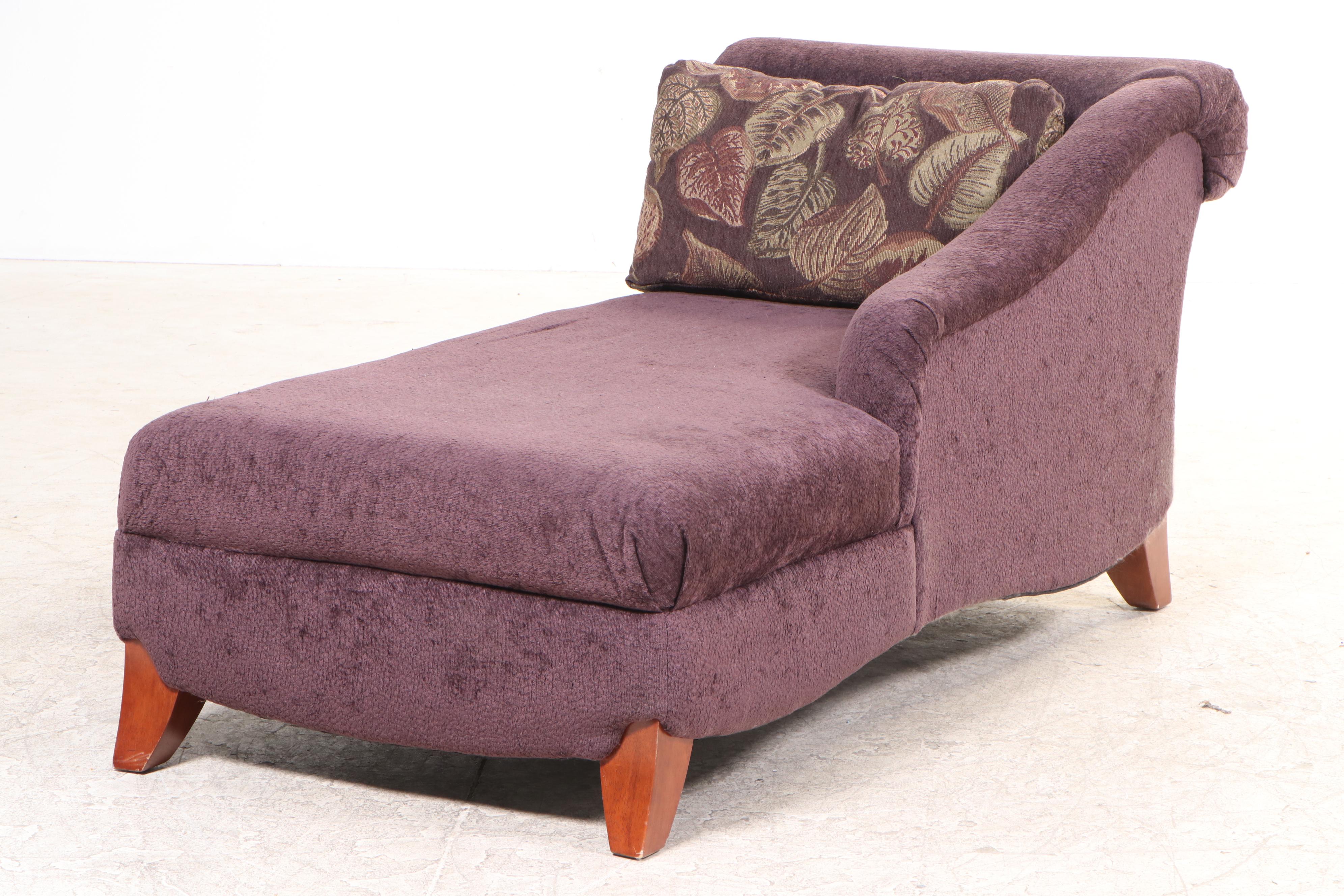 Plum Upholstered Recamier Chaise Lounge with Accent Pillow