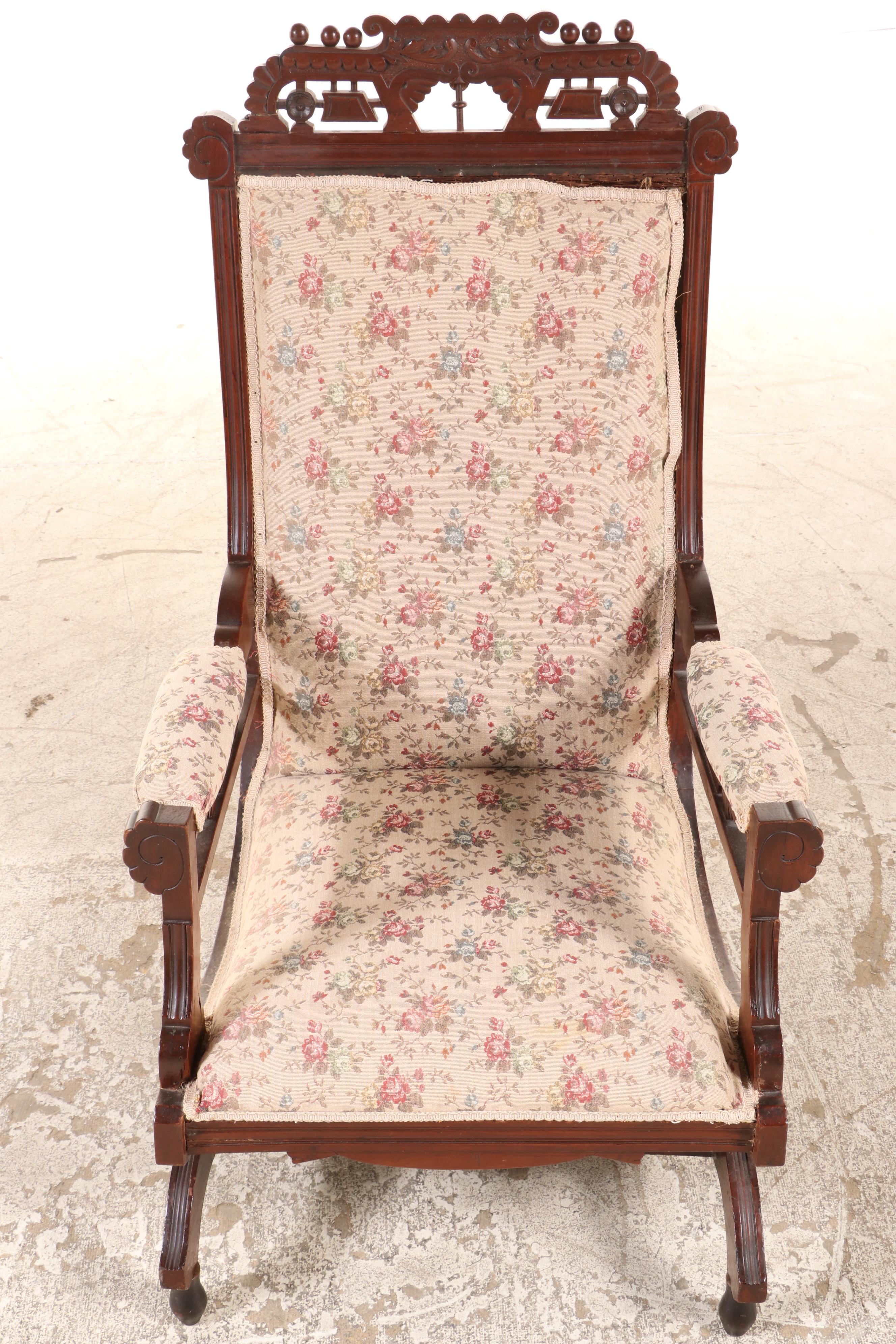 American Aesthetic Movement Carved Walnut Platform Rocker, Late 19th Century