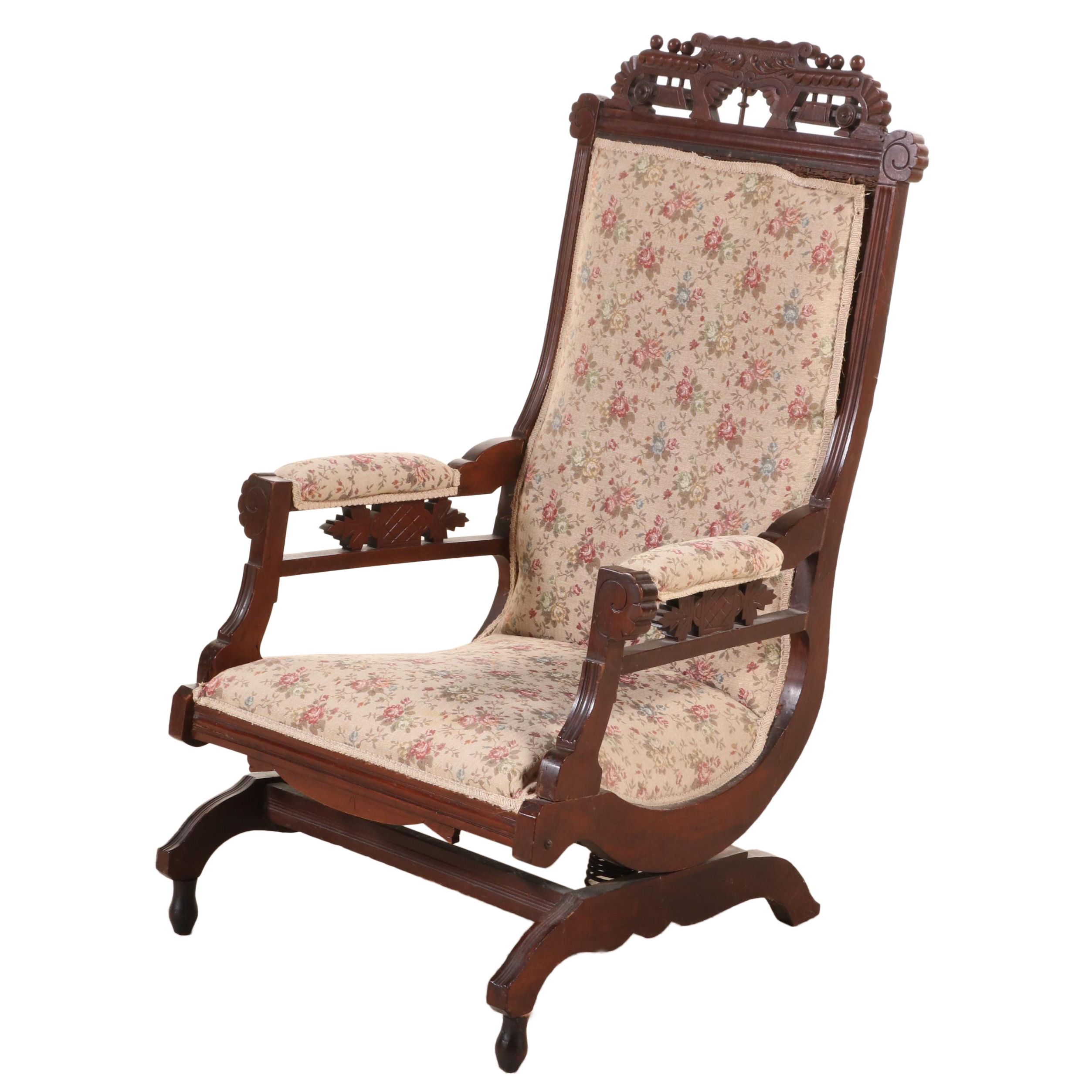American Aesthetic Movement Carved Walnut Platform Rocker, Late 19th Century