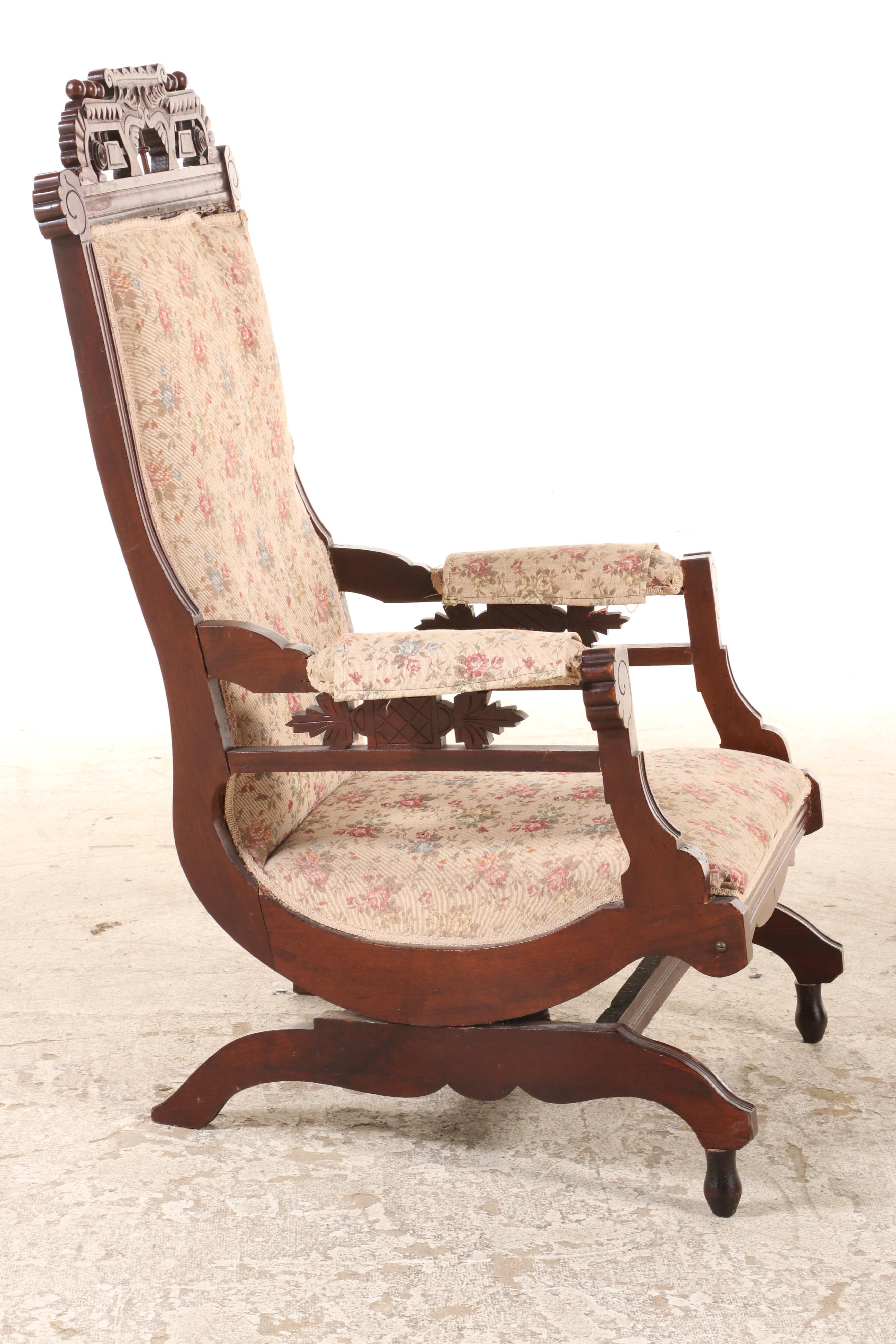 American Aesthetic Movement Carved Walnut Platform Rocker, Late 19th Century