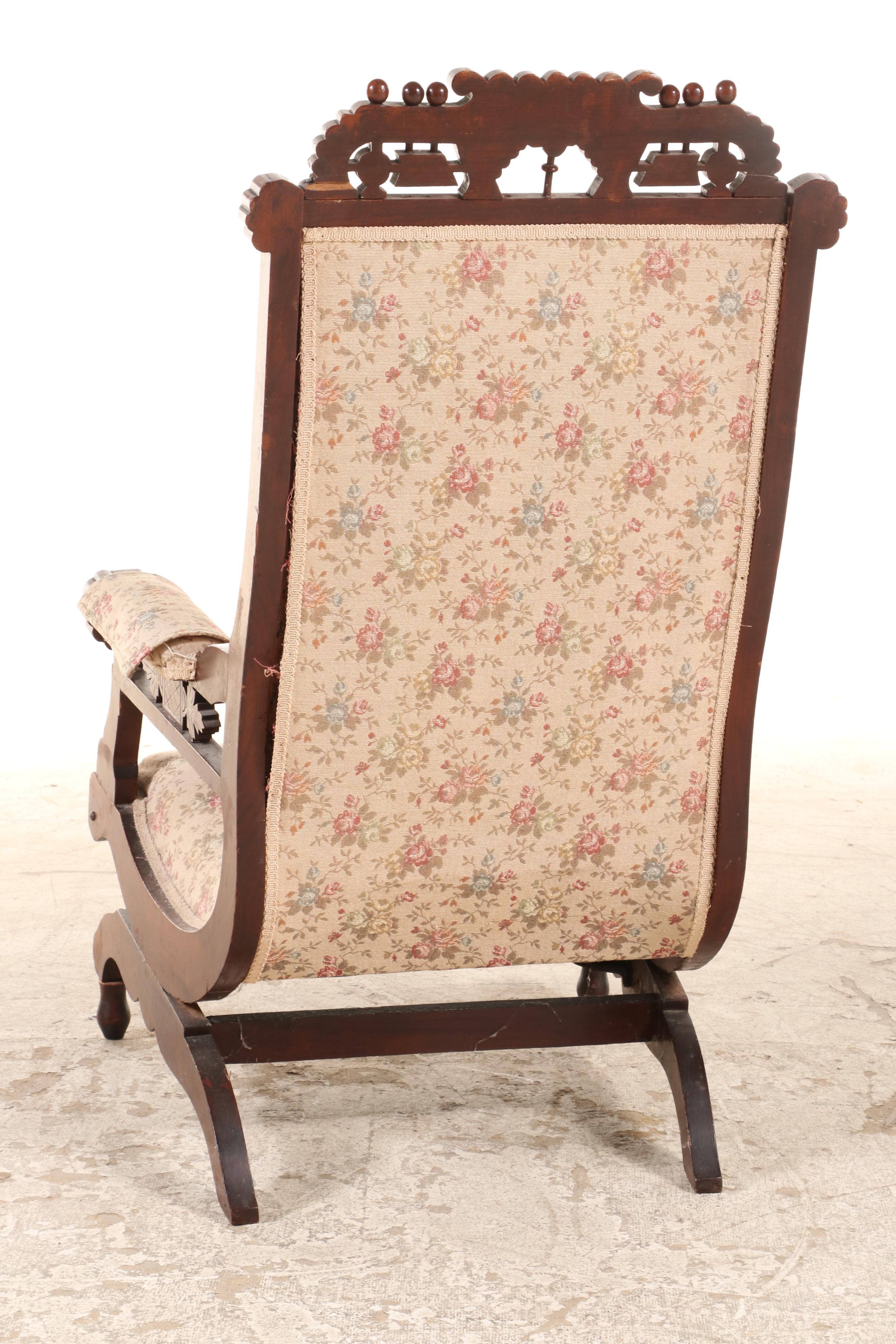 American Aesthetic Movement Carved Walnut Platform Rocker, Late 19th Century