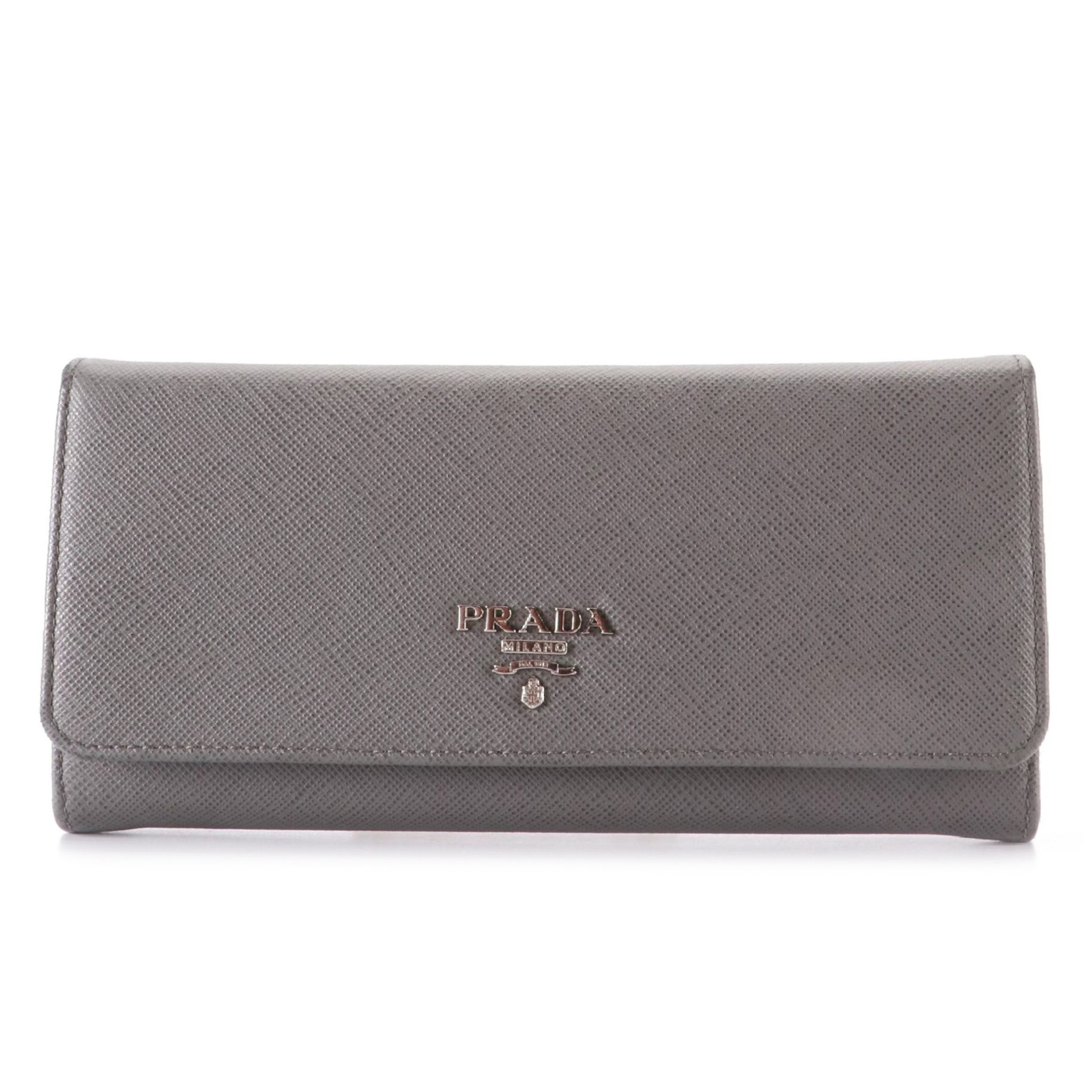 Prada Long Wallet in Grey Saffiano Leather with Box