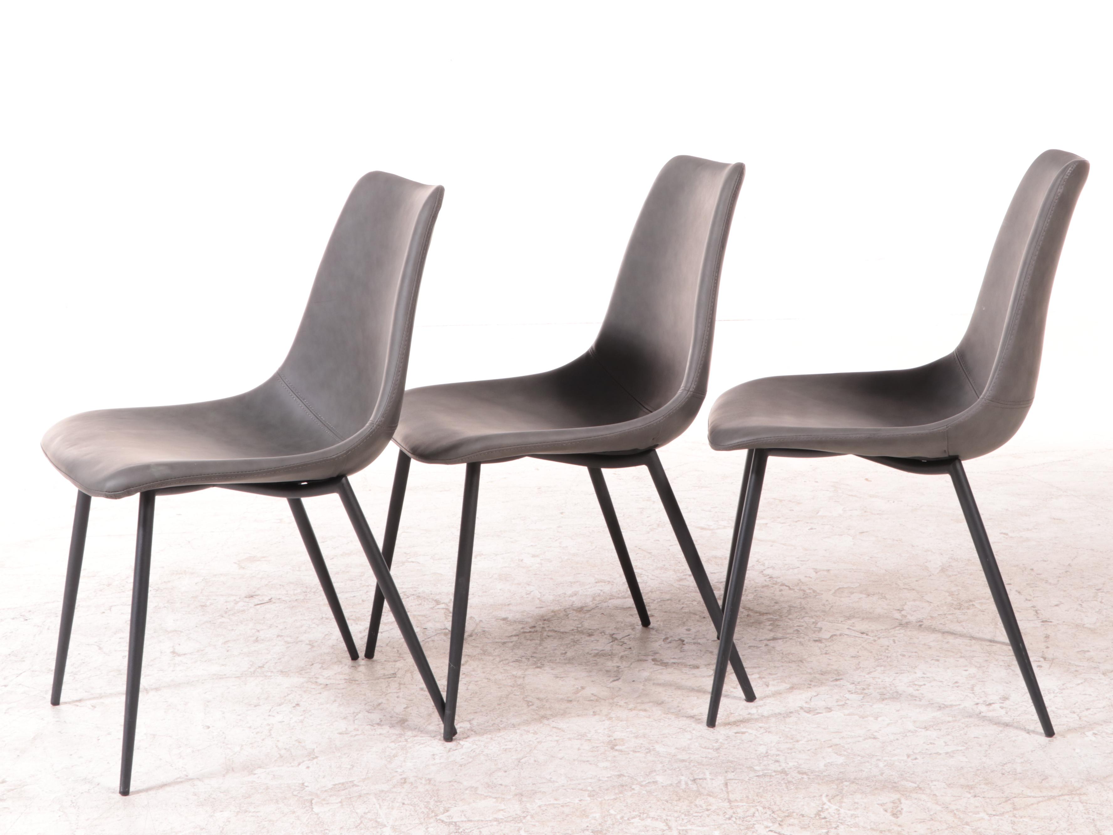 Three Mid Century Modern Style Metal and Faux Leather Side Chairs