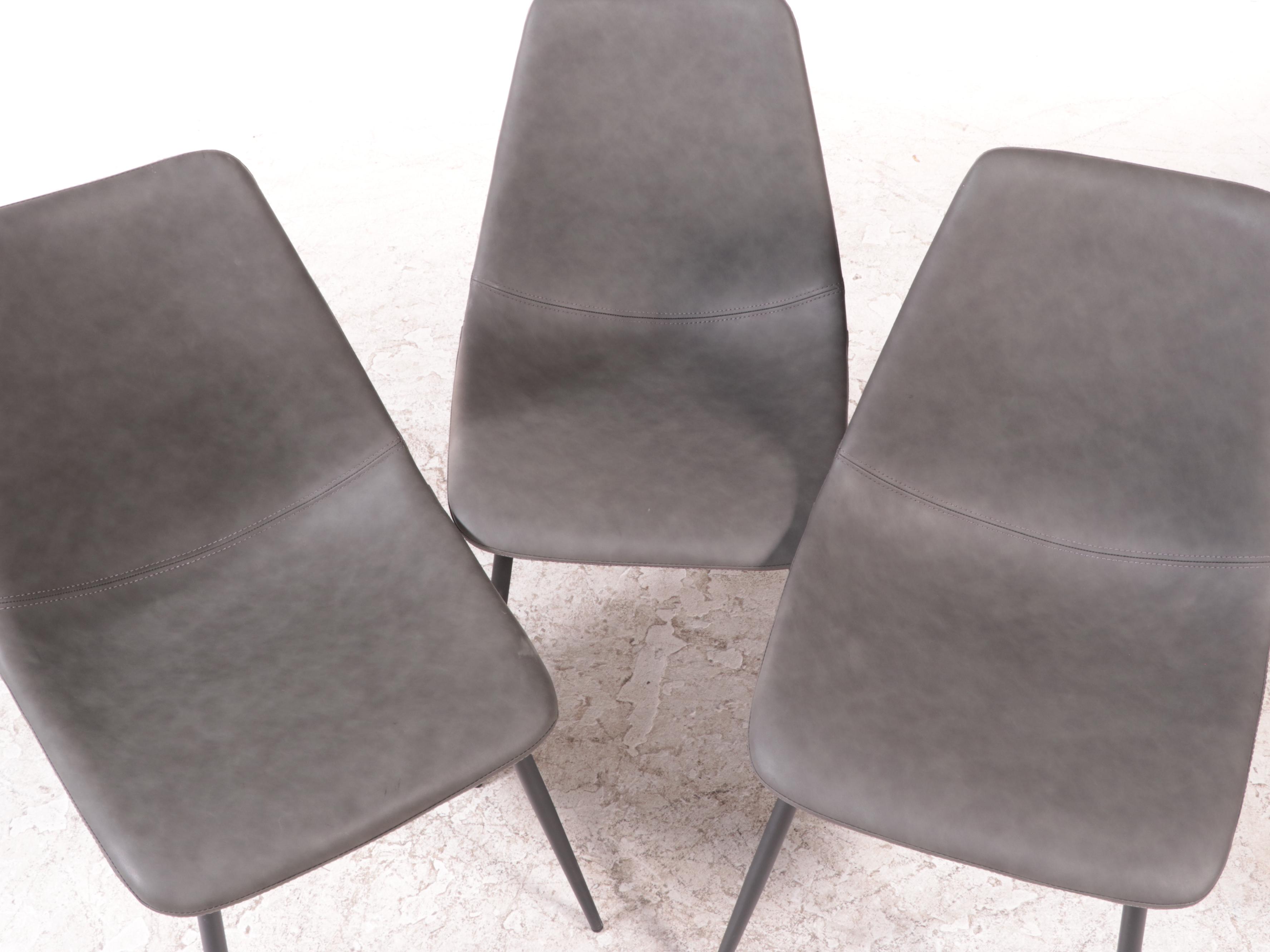 Three Mid Century Modern Style Metal and Faux Leather Side Chairs