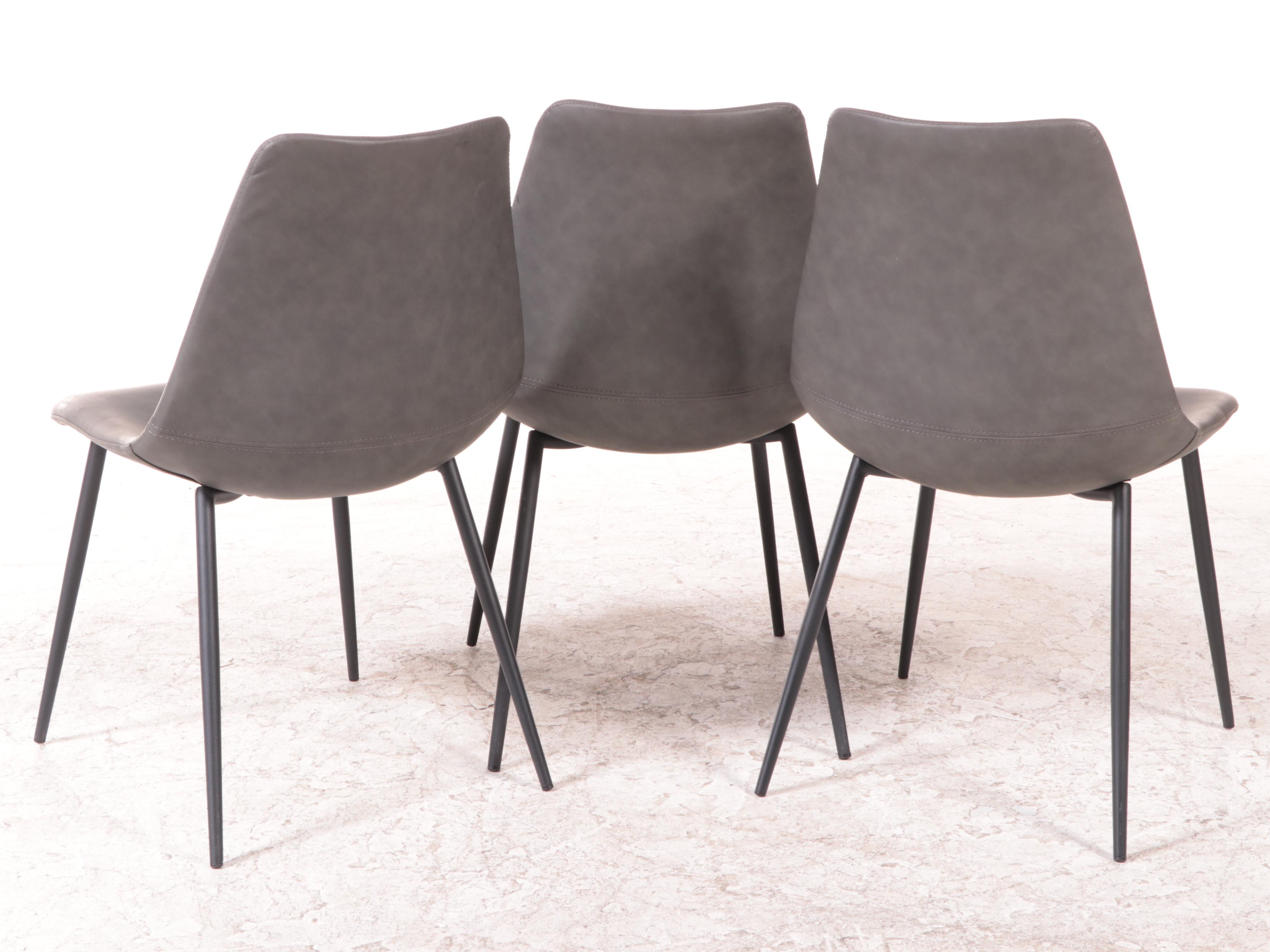 Three Mid Century Modern Style Metal and Faux Leather Side Chairs