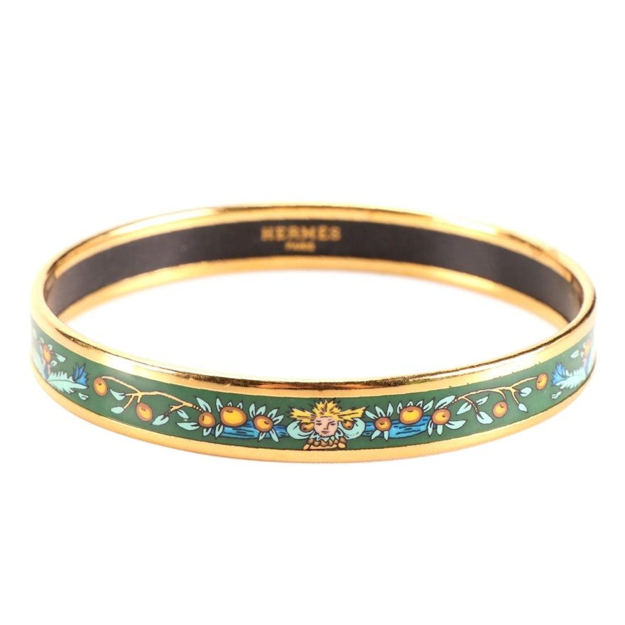 Hermès Floral Narrow Enamel Bangle