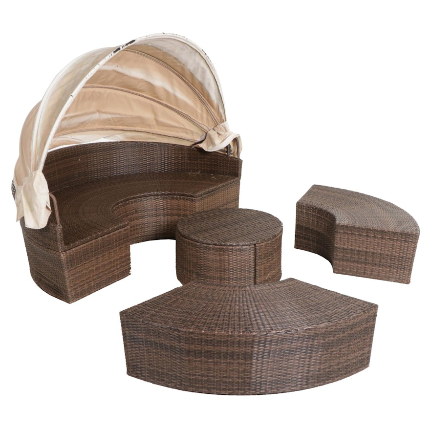 Contemporary Four-Piece Wicker Conversation Set with Canopy