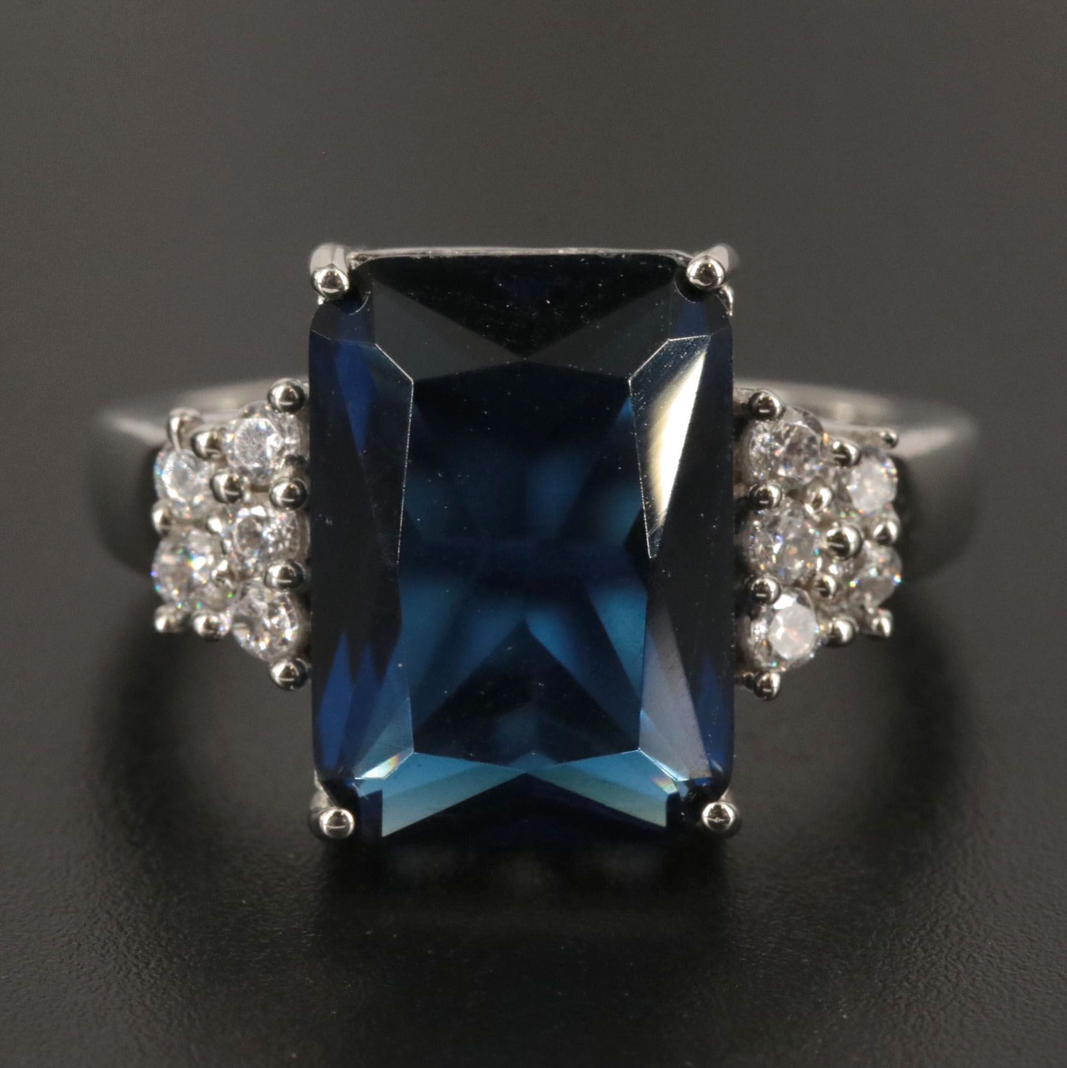 Sterling Sapphire and Cubic Zirconia Ring