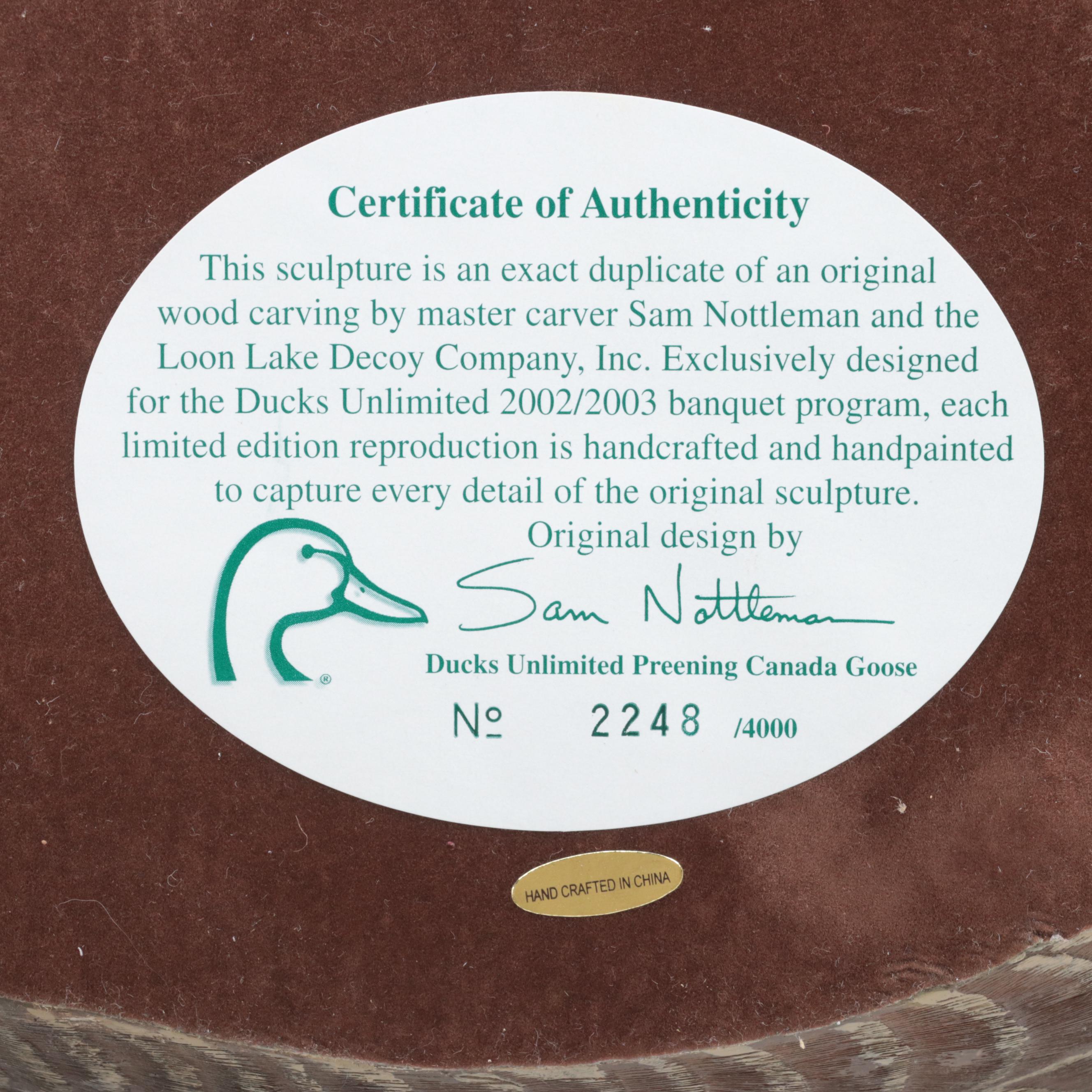 Ducks Unlimited "Preening Canada Goose" and Other Duck Decoy Figurines