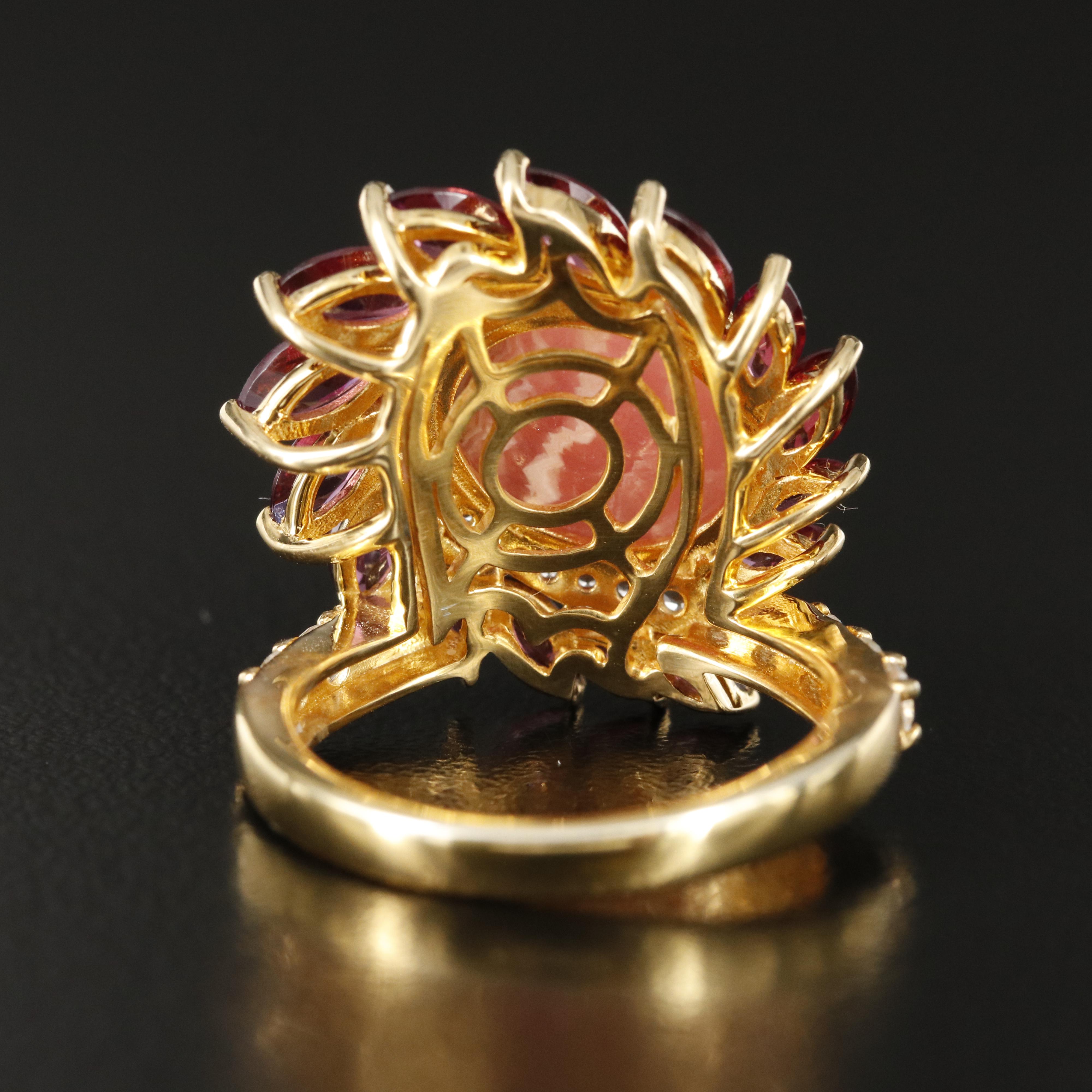 Sterling Rhodochrosite, Rhodolite Garnet and Zircon Ring