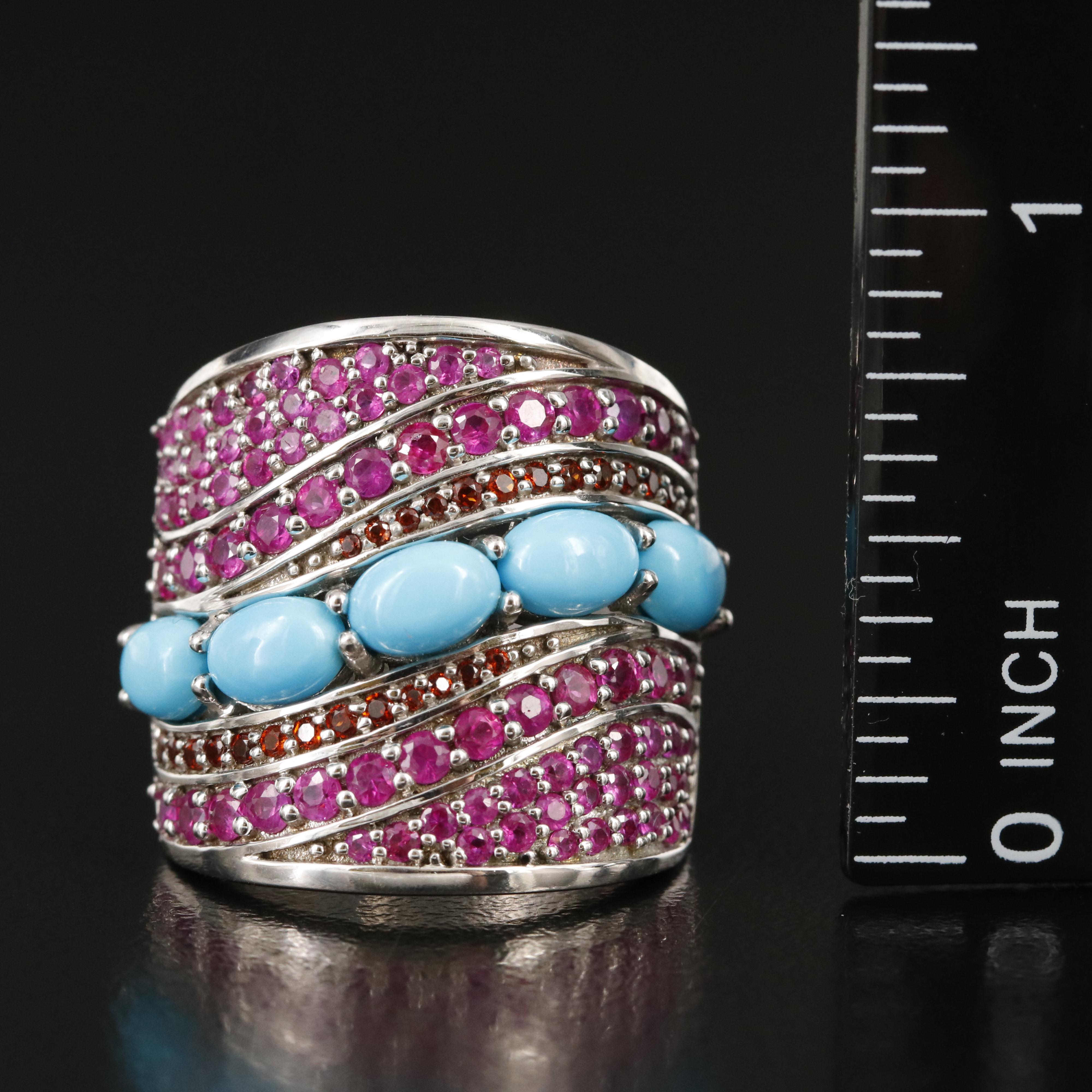 Sterling Turquoise, Ruby and Garnet Ring