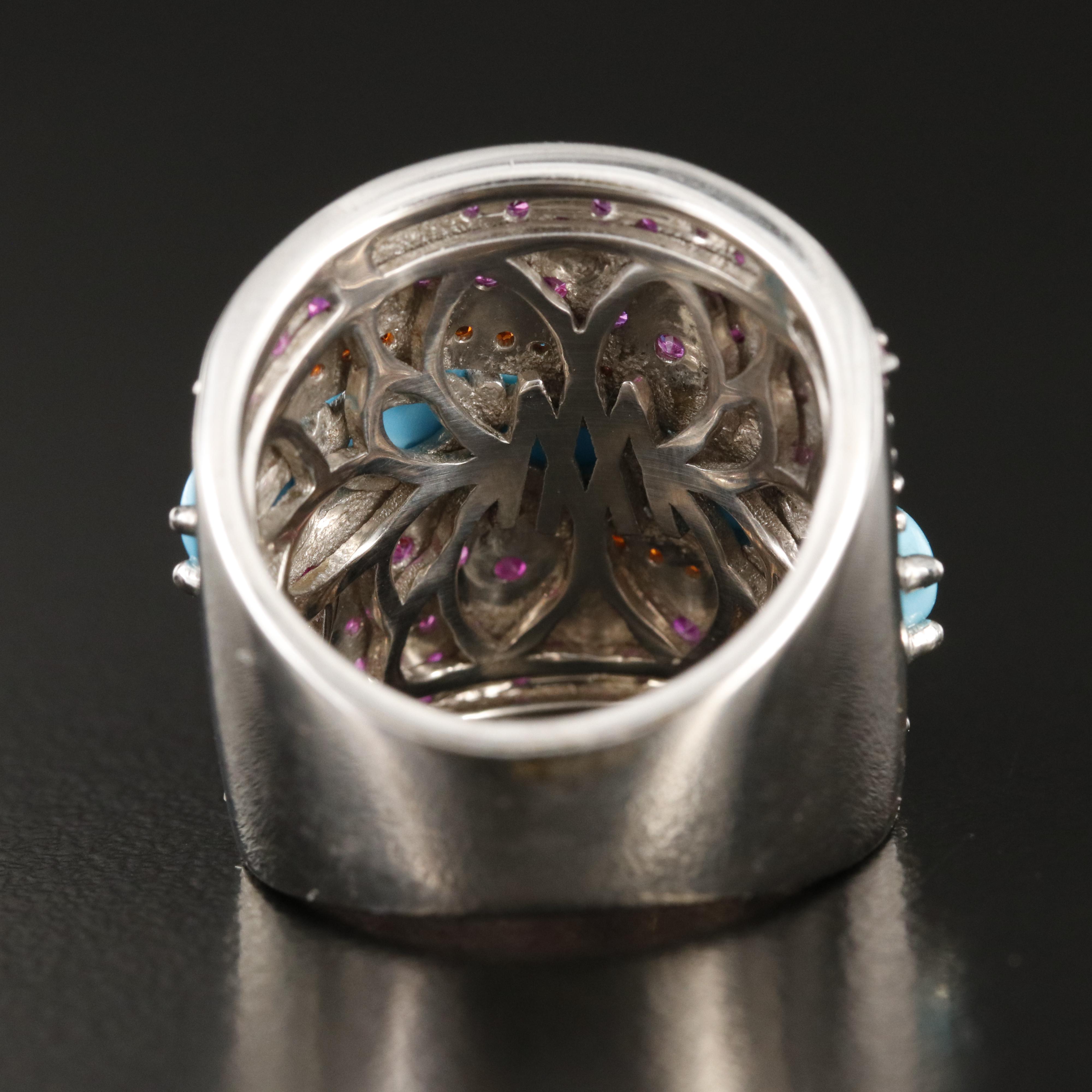 Sterling Turquoise, Ruby and Garnet Ring