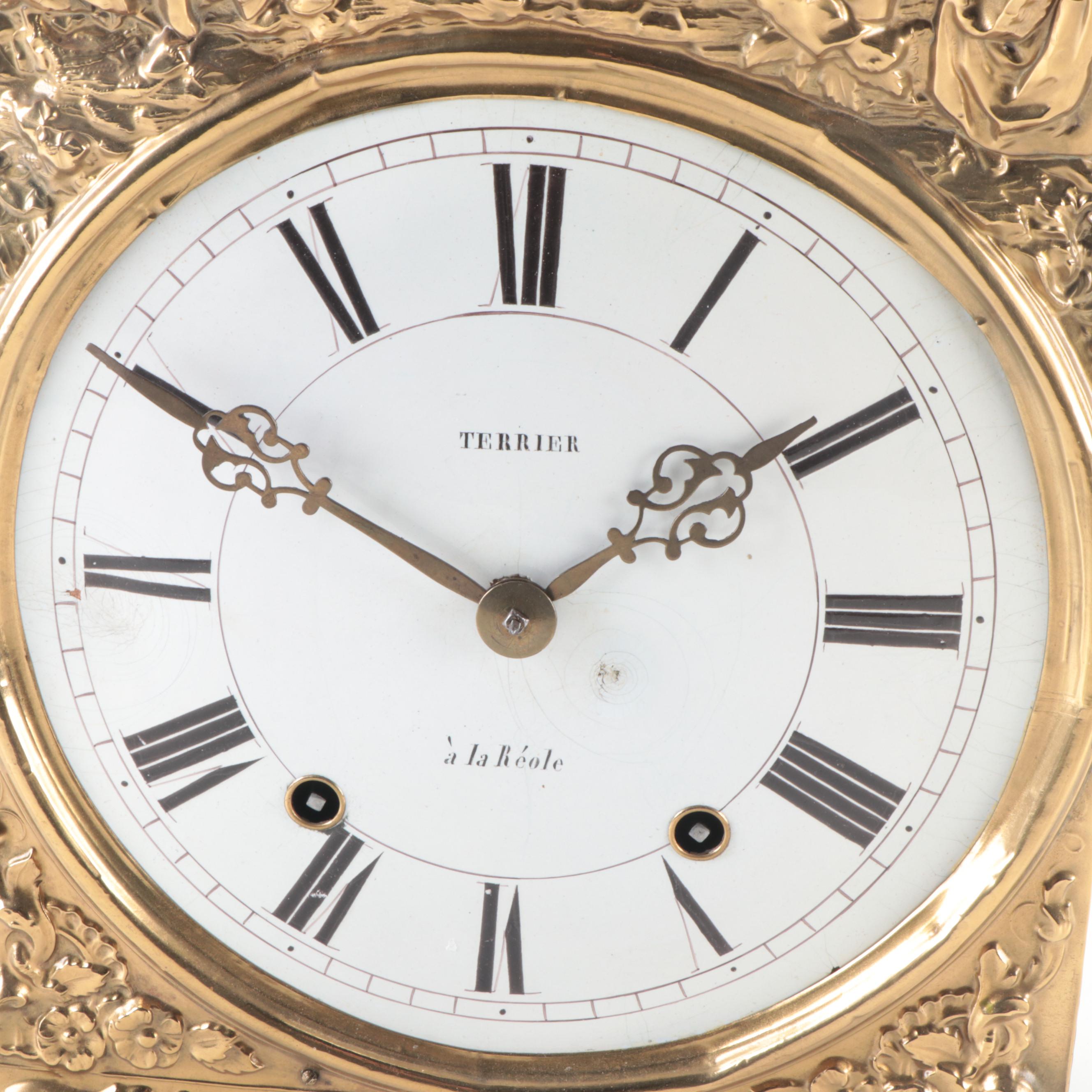 French Grained and Brass Repoussé Comtoise Morbier Clock, Mid-19th Century