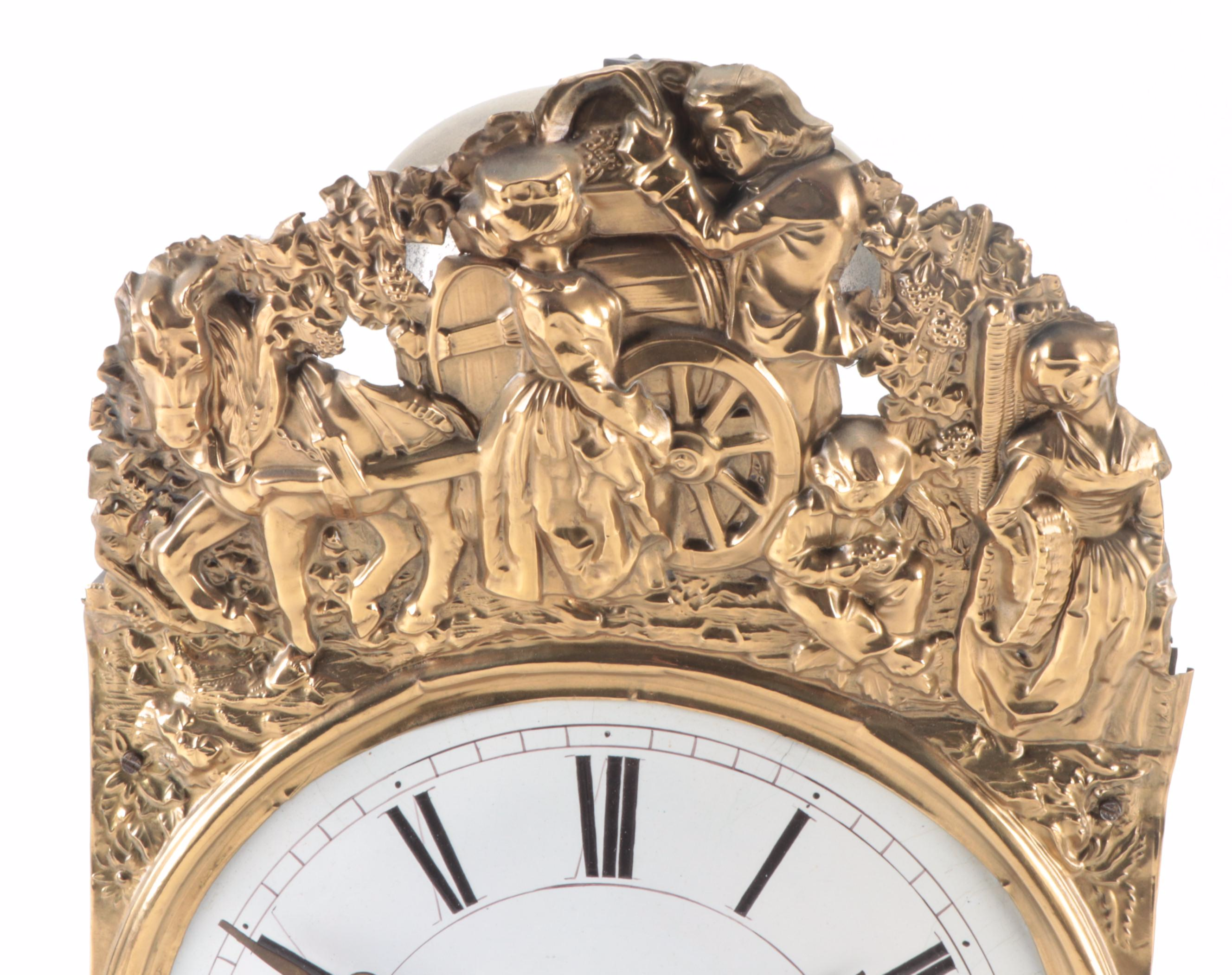 French Grained and Brass Repoussé Comtoise Morbier Clock, Mid-19th Century