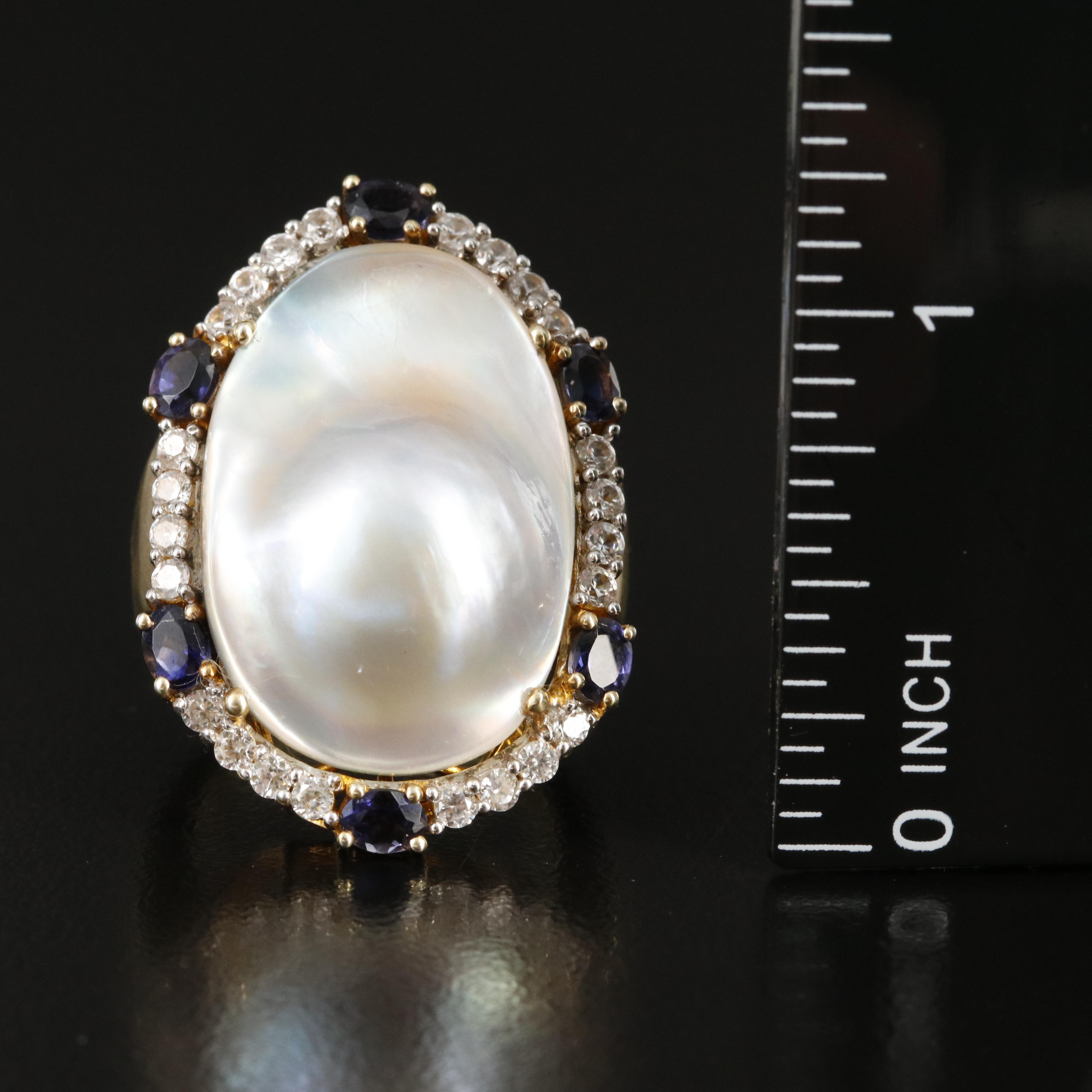 Sterling Pearl, Iolite and Zircon Ring