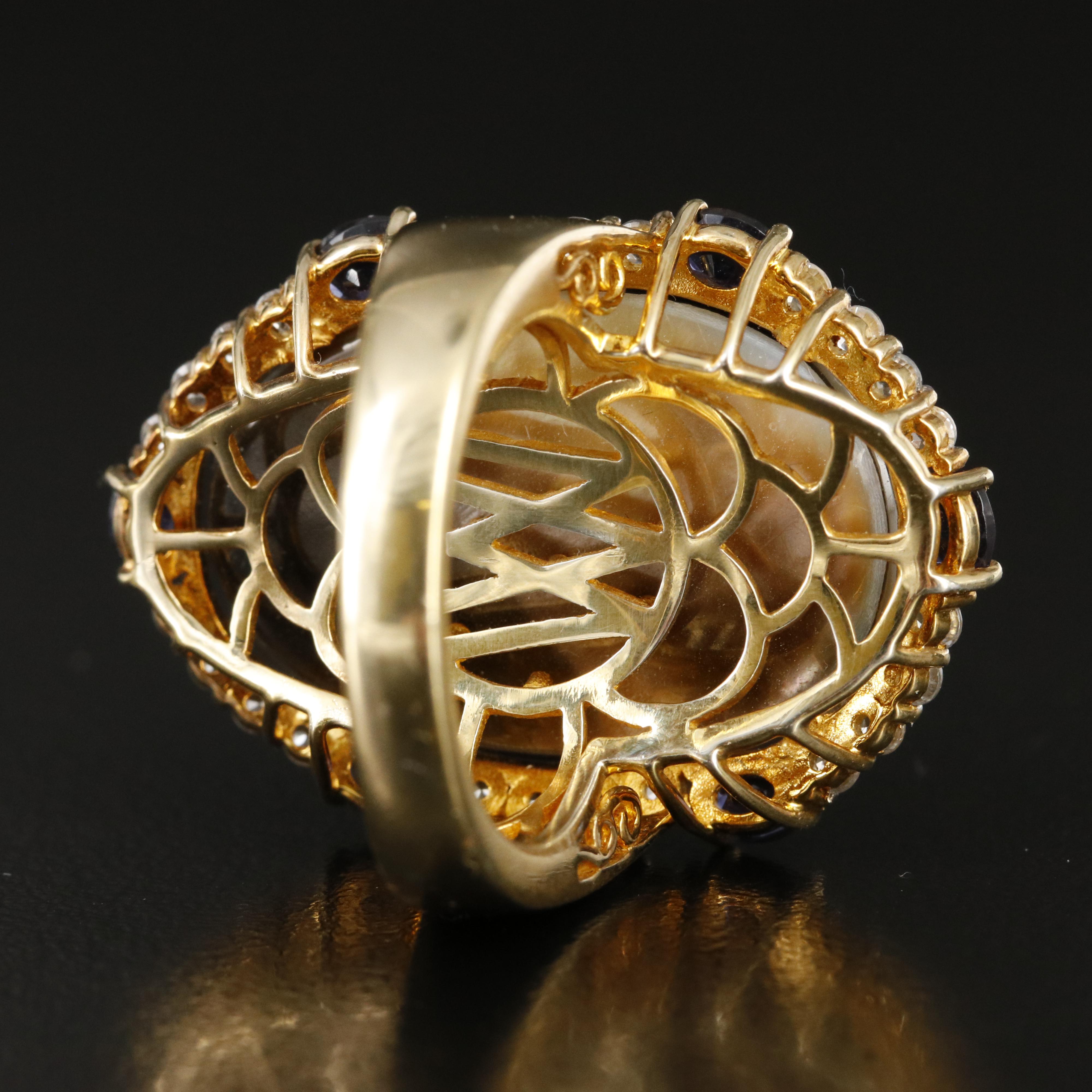 Sterling Pearl, Iolite and Zircon Ring